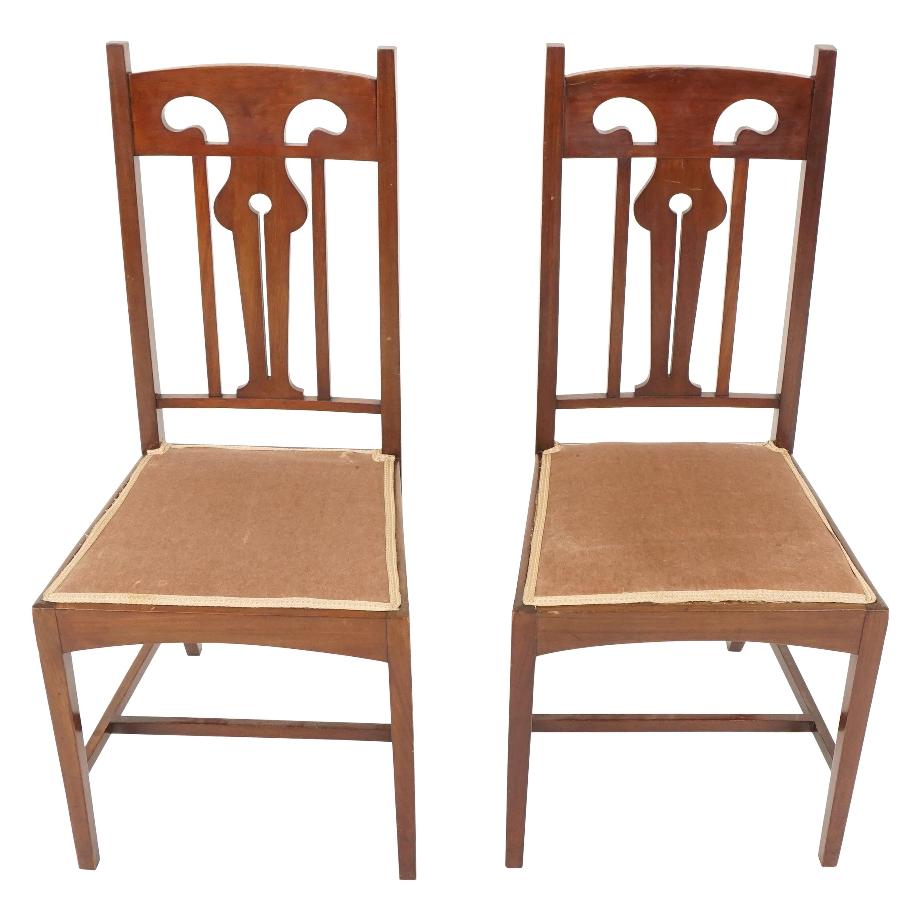 Antique Pair of Art Nouveau Upholstered Bedroom Chairs, Scotland 1910, B2258