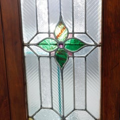 Antique Pair of Arts & Crafts Jeweled & Leaded Glass Windows, Circa 1900