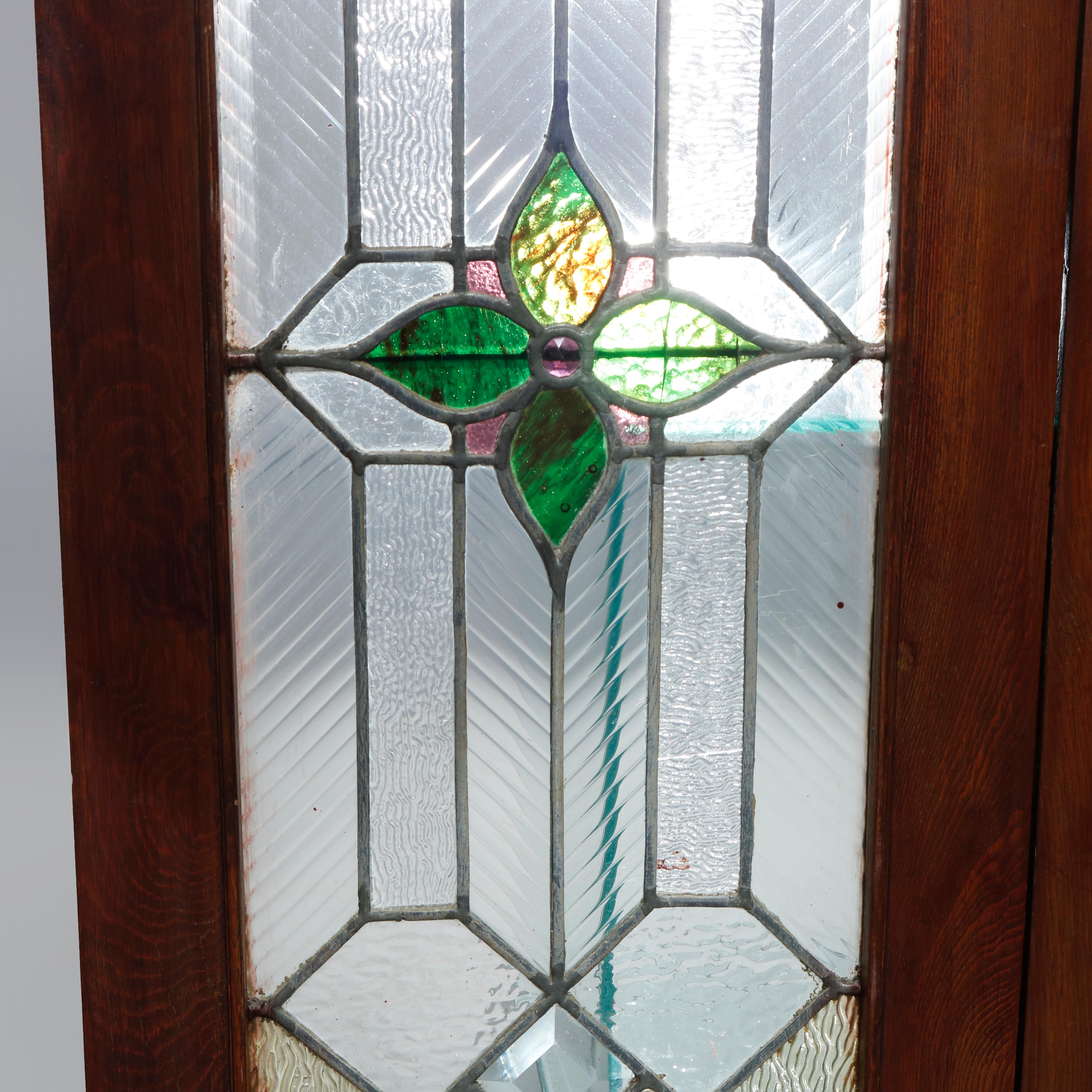 Arts and Crafts Antique Pair of Arts & Crafts Jeweled & Leaded Glass Windows, Circa 1900