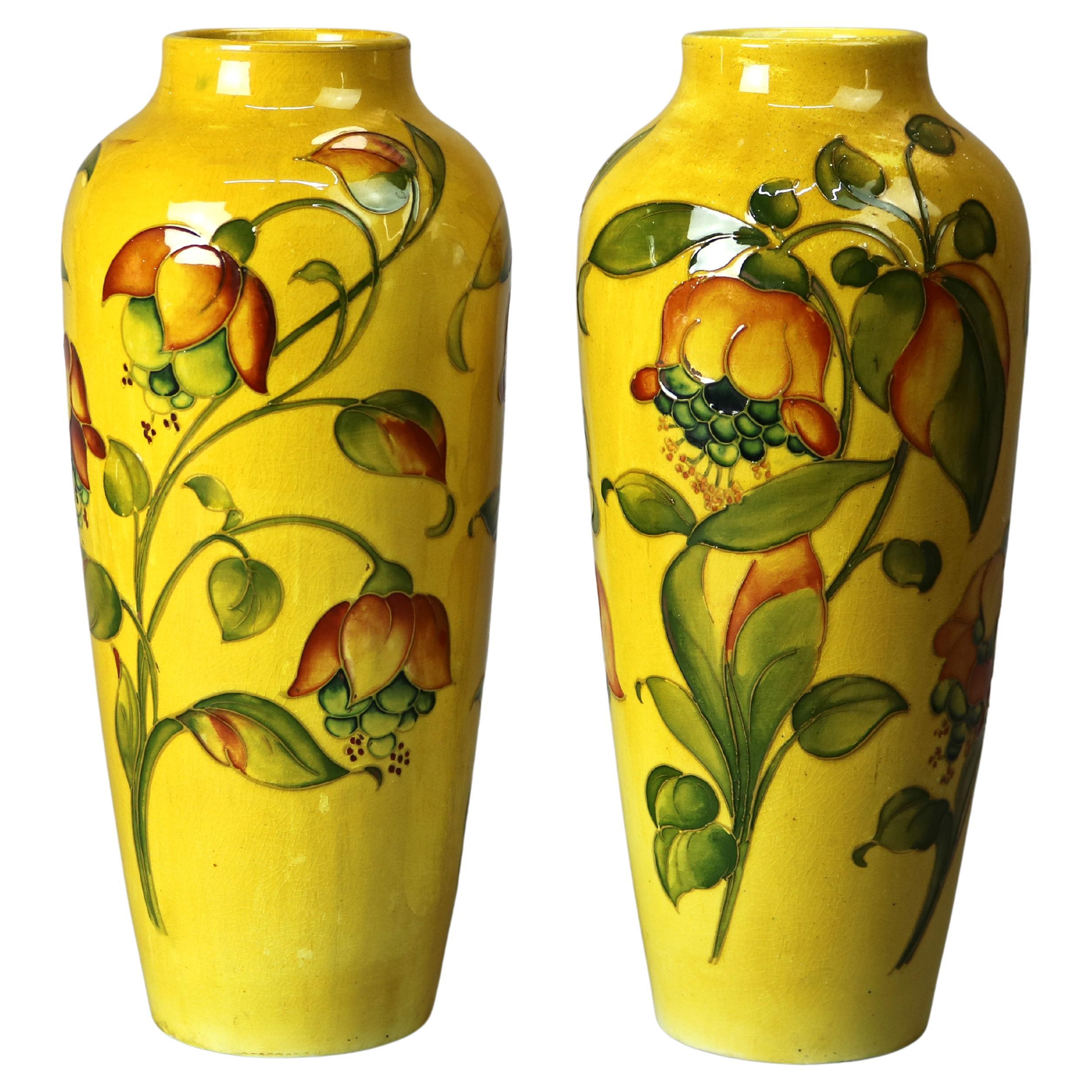 Antique Pair of Arts & Crafts Moorcroft Art Pottery Vases, circa 1910 For Sale