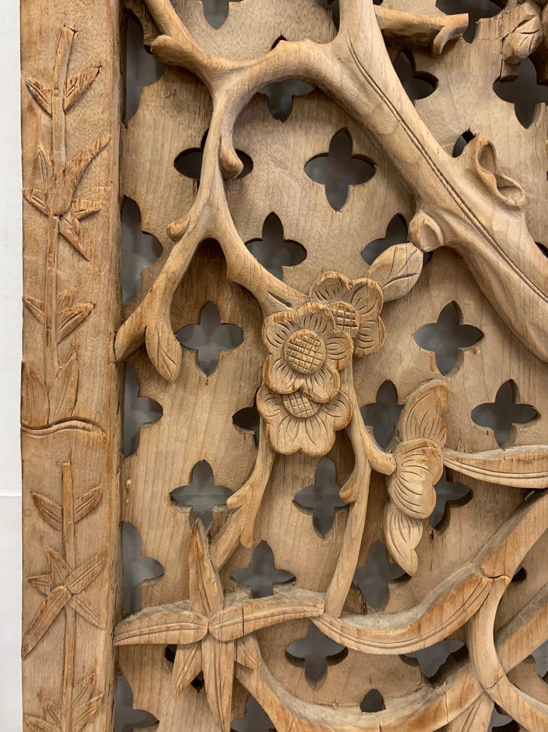 Antique Pair of Asian Carved Wood Panels Three Dimensional at 1stDibs