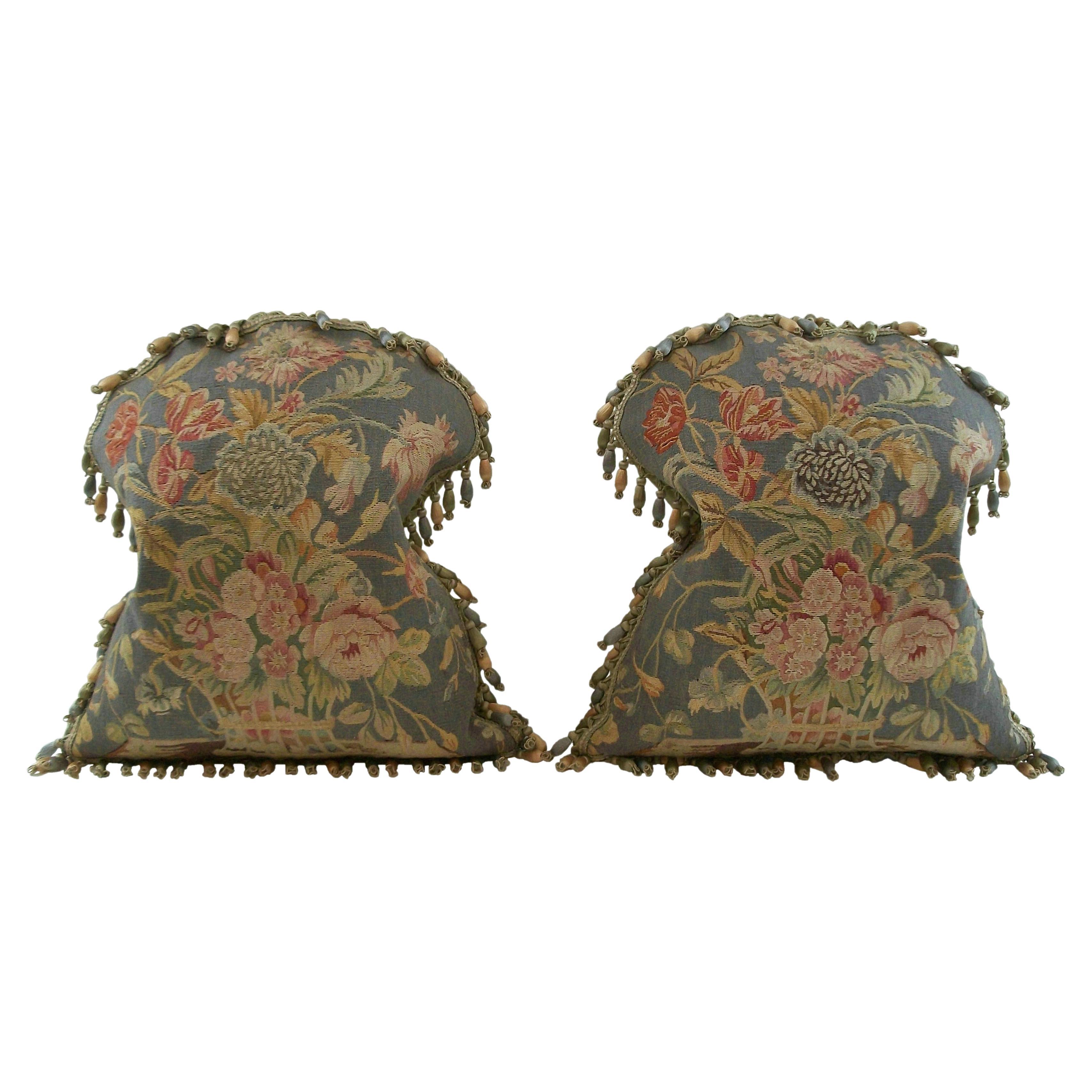 Antique Pair of Aubusson Tapestry Pillows - Wool & Silk - France - Circa 1820 For Sale