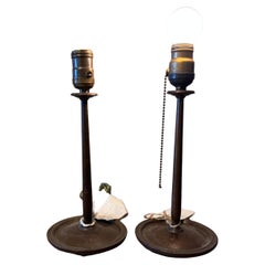 Pareja antigua de "Aurora  Lámpara  por "Decorative Arts League" en NYC época stickley