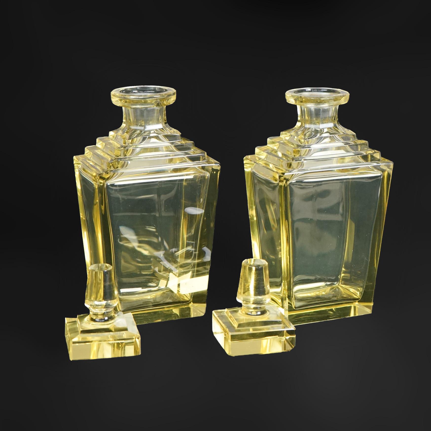 Antique Pair of Baccarat School Crystal Art Deco Citrine Glass Decanters c1920 5