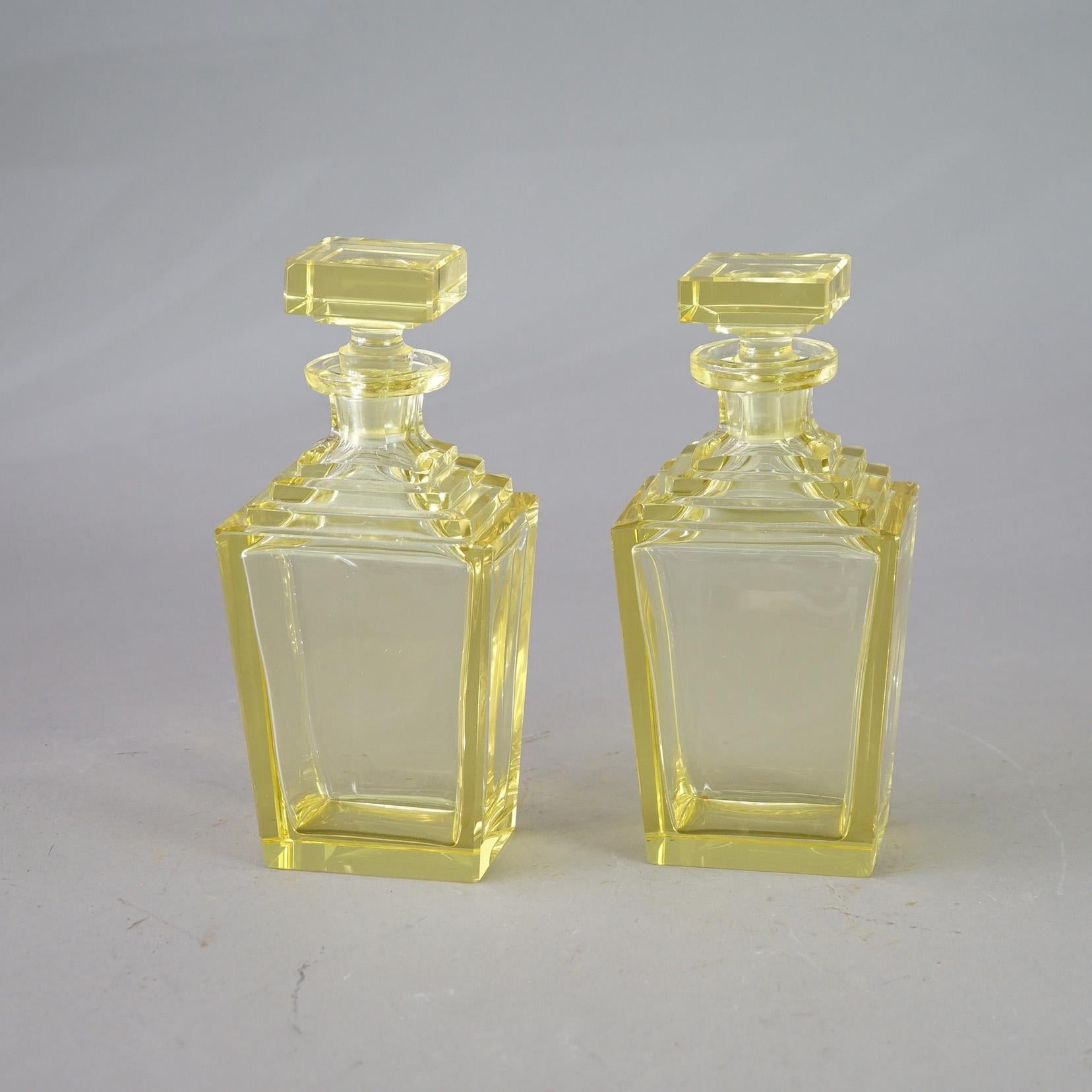 Antique Pair of Baccarat School Crystal Art Deco Citrine Glass Decanters c1920 3