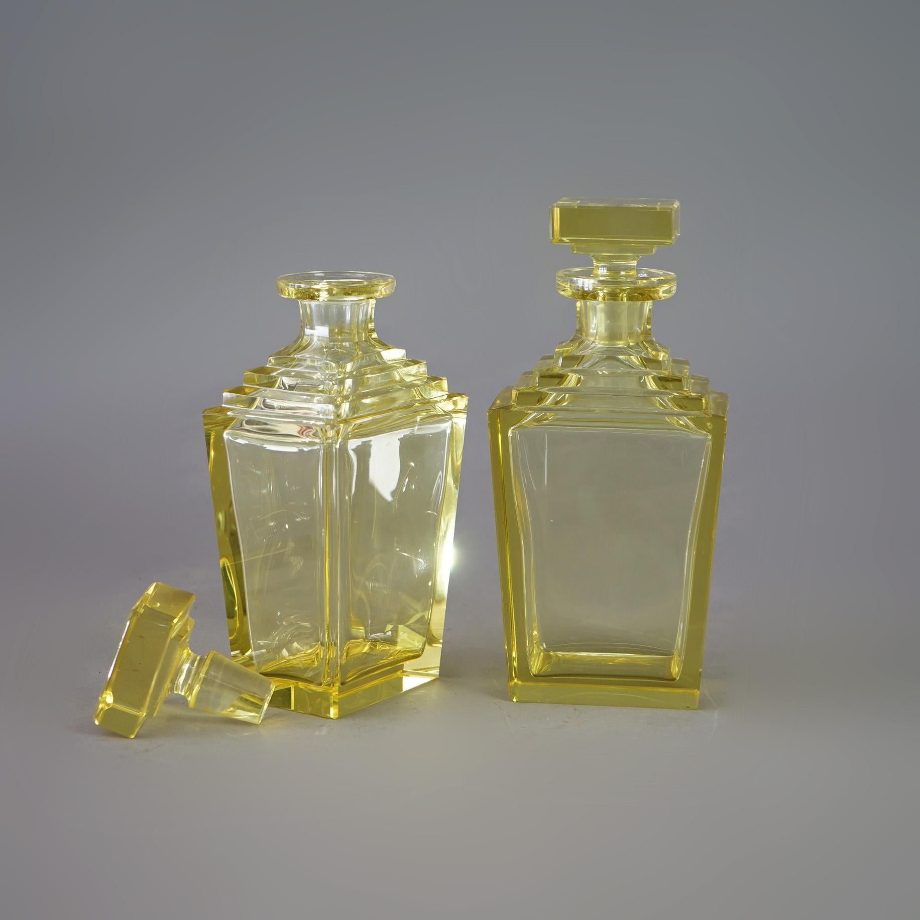 Antique Pair of Baccarat School Crystal Art Deco Citrine Glass Decanters c1920 4