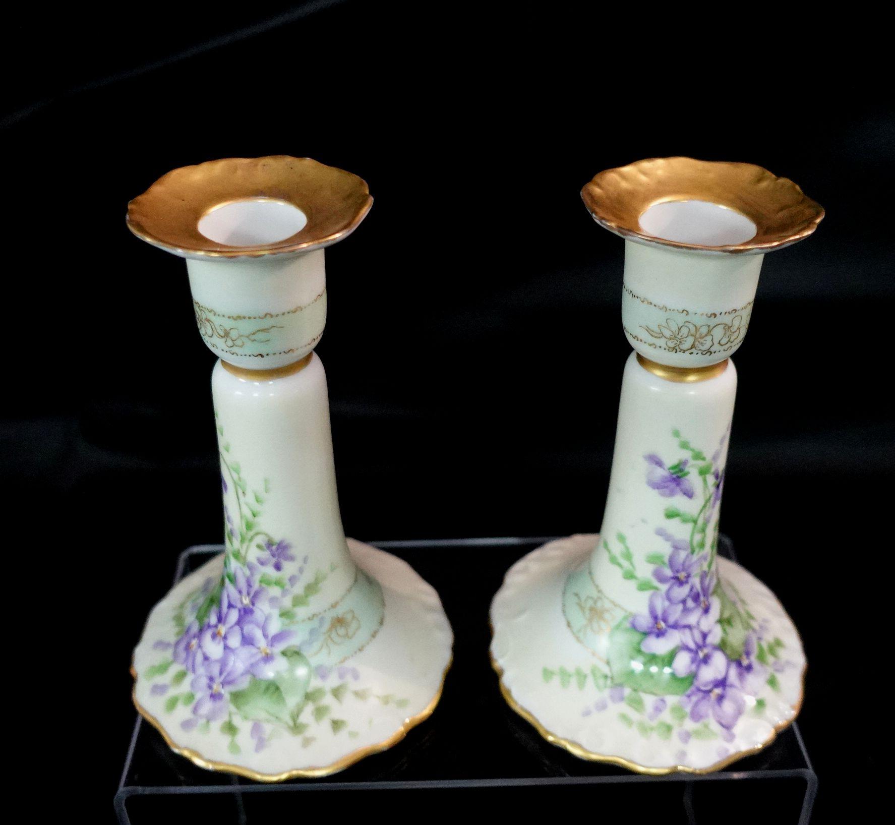 Hand-Crafted Antique Pair of Bavarian German Candle Sticks, Marked and Signed, #R00009 For Sale