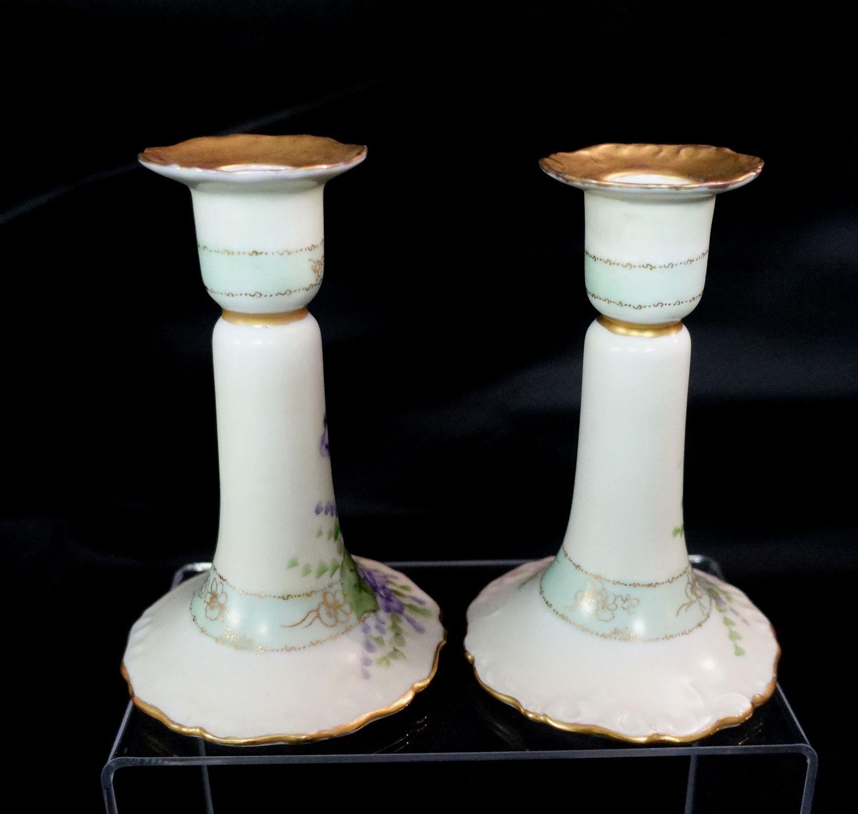 Antique Pair of Bavarian German Candle Sticks, Marked and Signed, #R00009 In Excellent Condition For Sale In Norton, MA