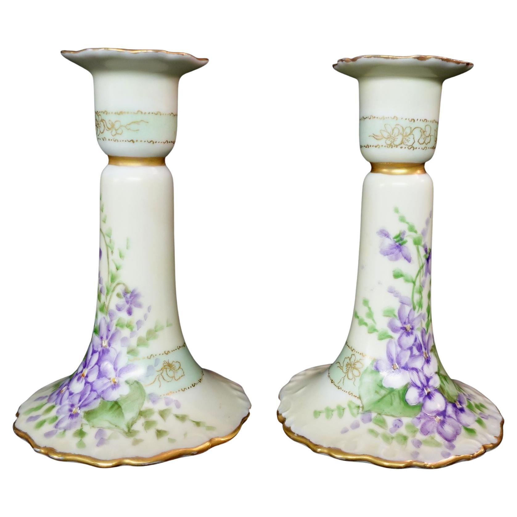 Antique Pair of Bavarian German Candle Sticks, Marked and Signed, #R00009 For Sale
