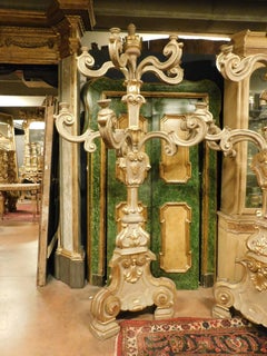Antique pair of big gilded and carved wooden candlesticks, Florence (Italy)