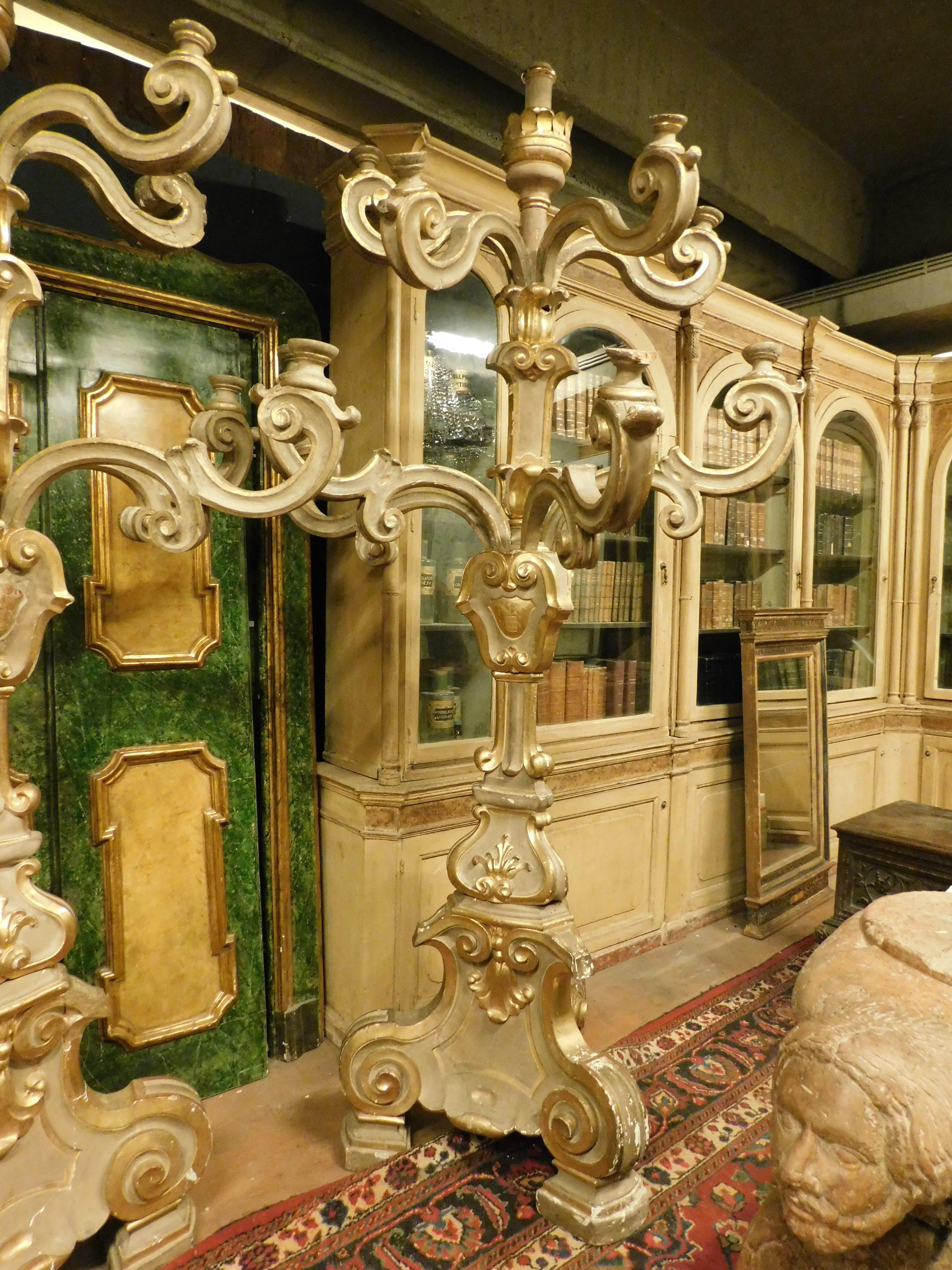 Antikes Paar großer vergoldeter und geschnitzter Holzkerzenständer, Florenz (Italien) (Italienisch) im Angebot