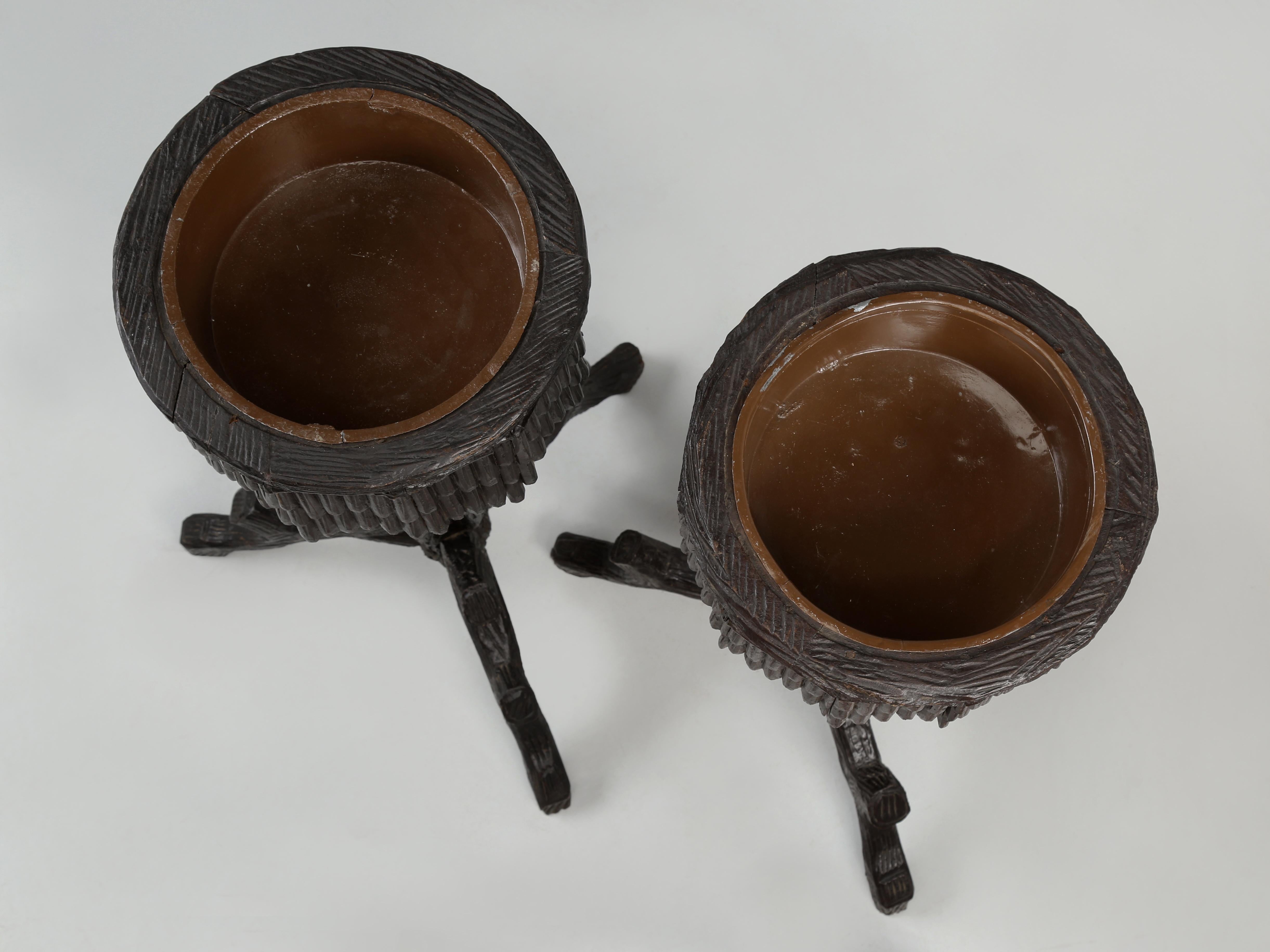 Swiss Antique Pair of Black Forest Jardinière’s Hand Carved Switzerland circaLate1800s For Sale