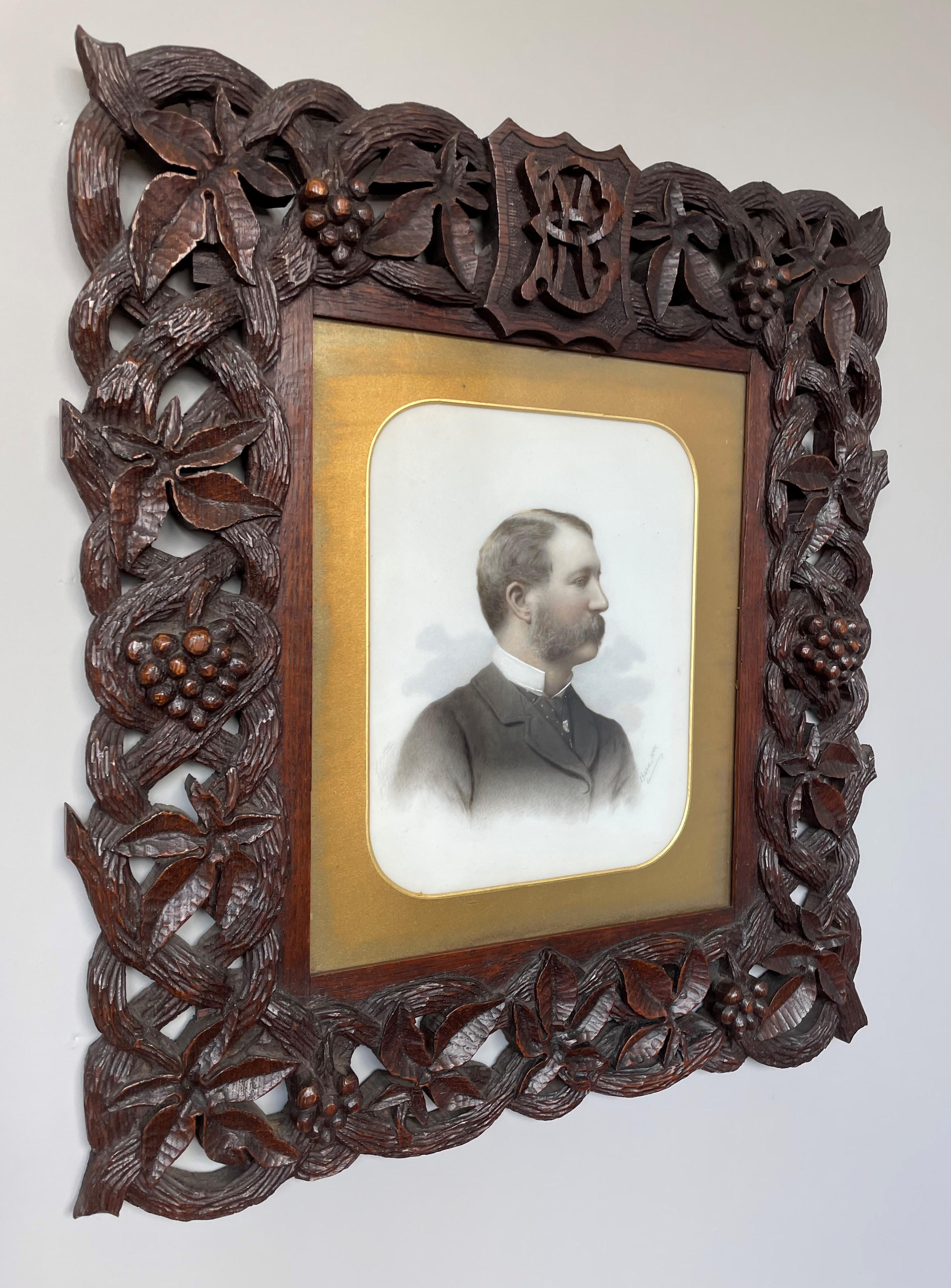 Swiss Antique Pair of Black Forest Photo Frames / Wall Mirrors with Grapevine Frames For Sale