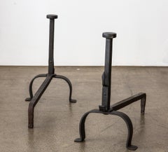 Antique Pair of Black Wrought Iron Fireplace Andirons from Italy, 19th Century