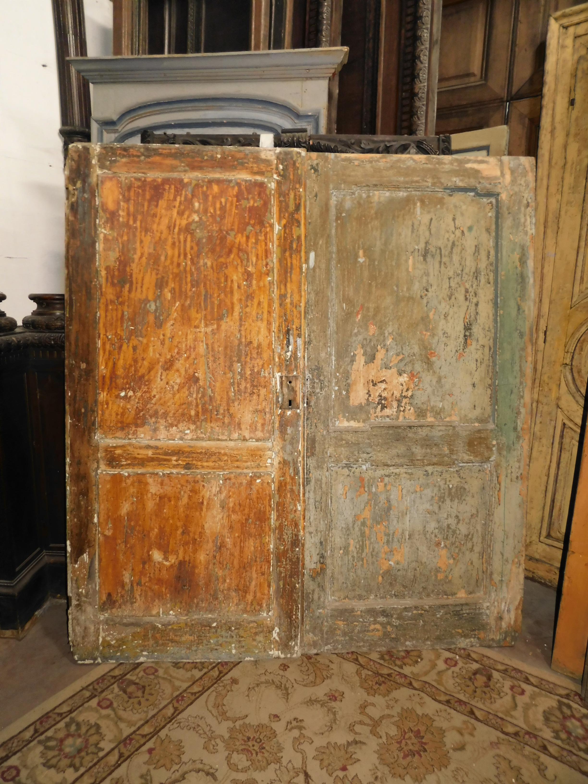 Italian Antique Pair of Blonde Wood Doors, Lacquered Patina, 18th Century Italy