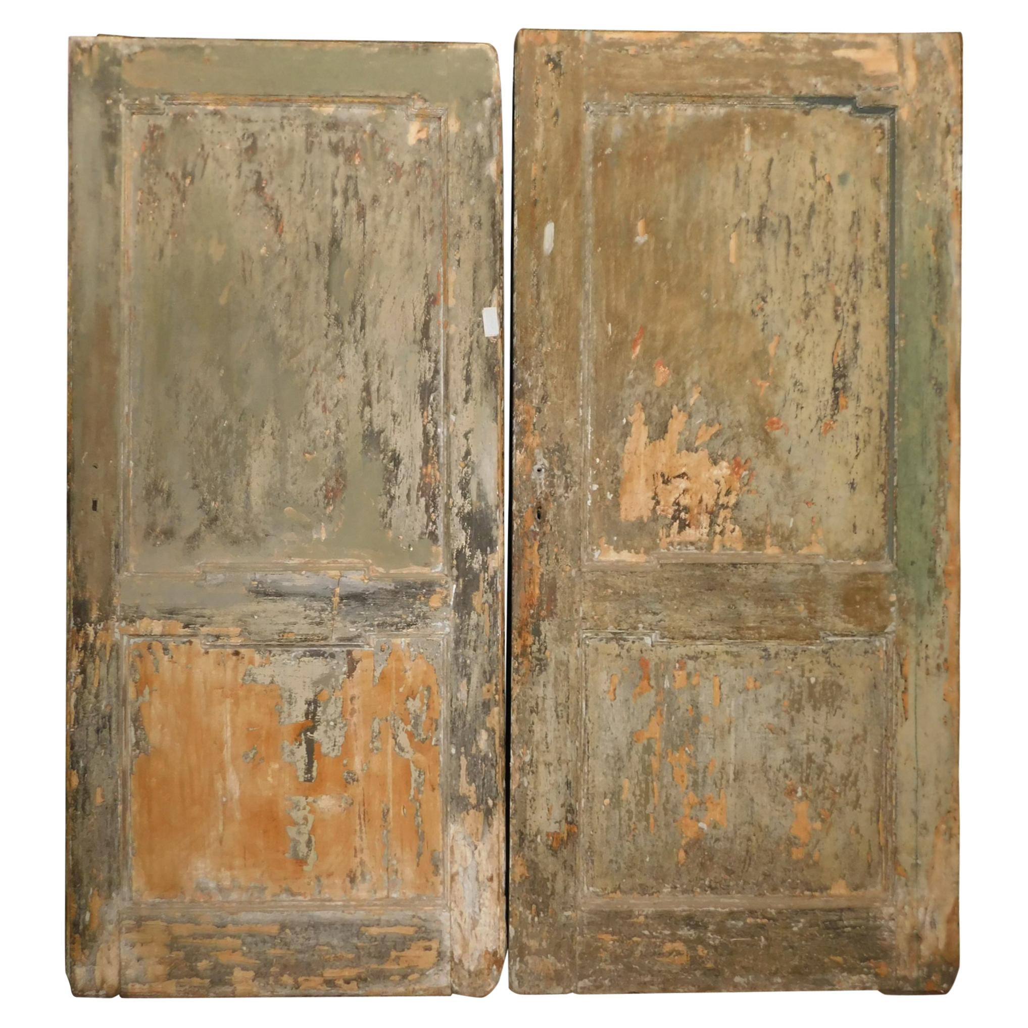 Antique Pair of Blonde Wood Doors, Lacquered Patina, 18th Century Italy