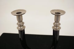 Antique Pair of Blue Enamel Twist Candlesticks Holder, England 1900, H677