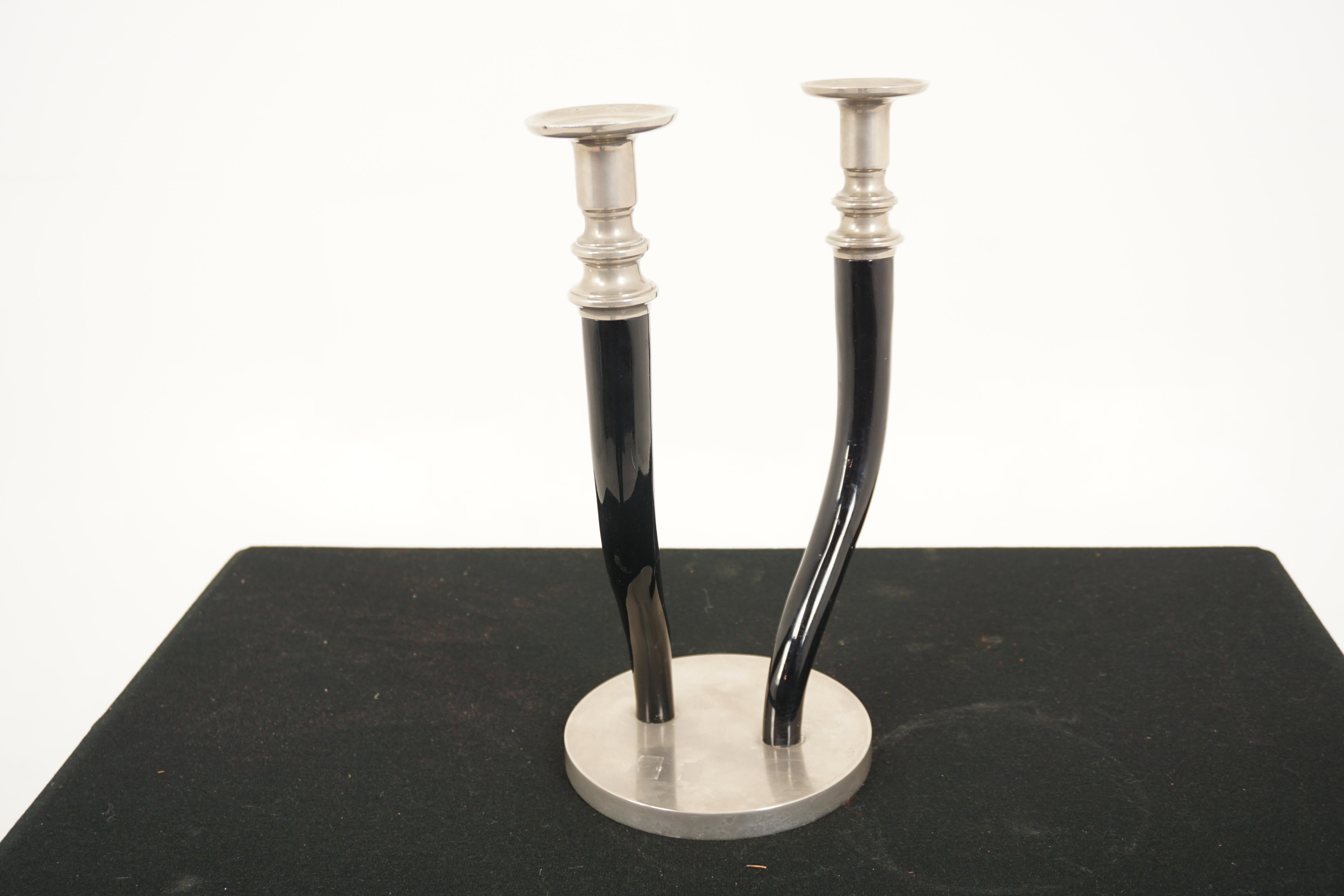 Antique Pair of Blue Enamel Twist Candlesticks Holder, England 1900, H677 In Good Condition For Sale In Vancouver, BC
