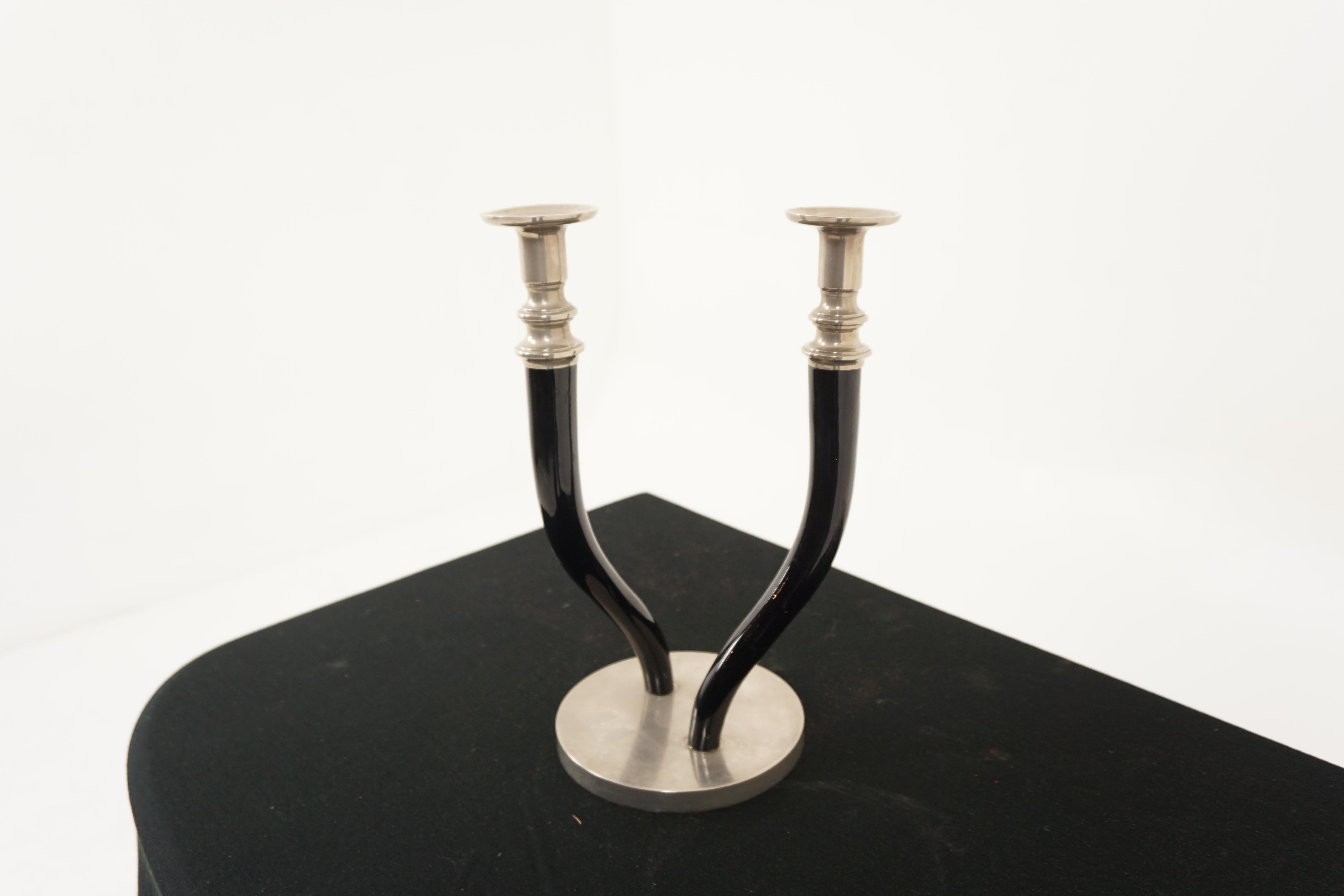 Early 20th Century Antique Pair of Blue Enamel Twist Candlesticks Holder, England 1900, H677 For Sale