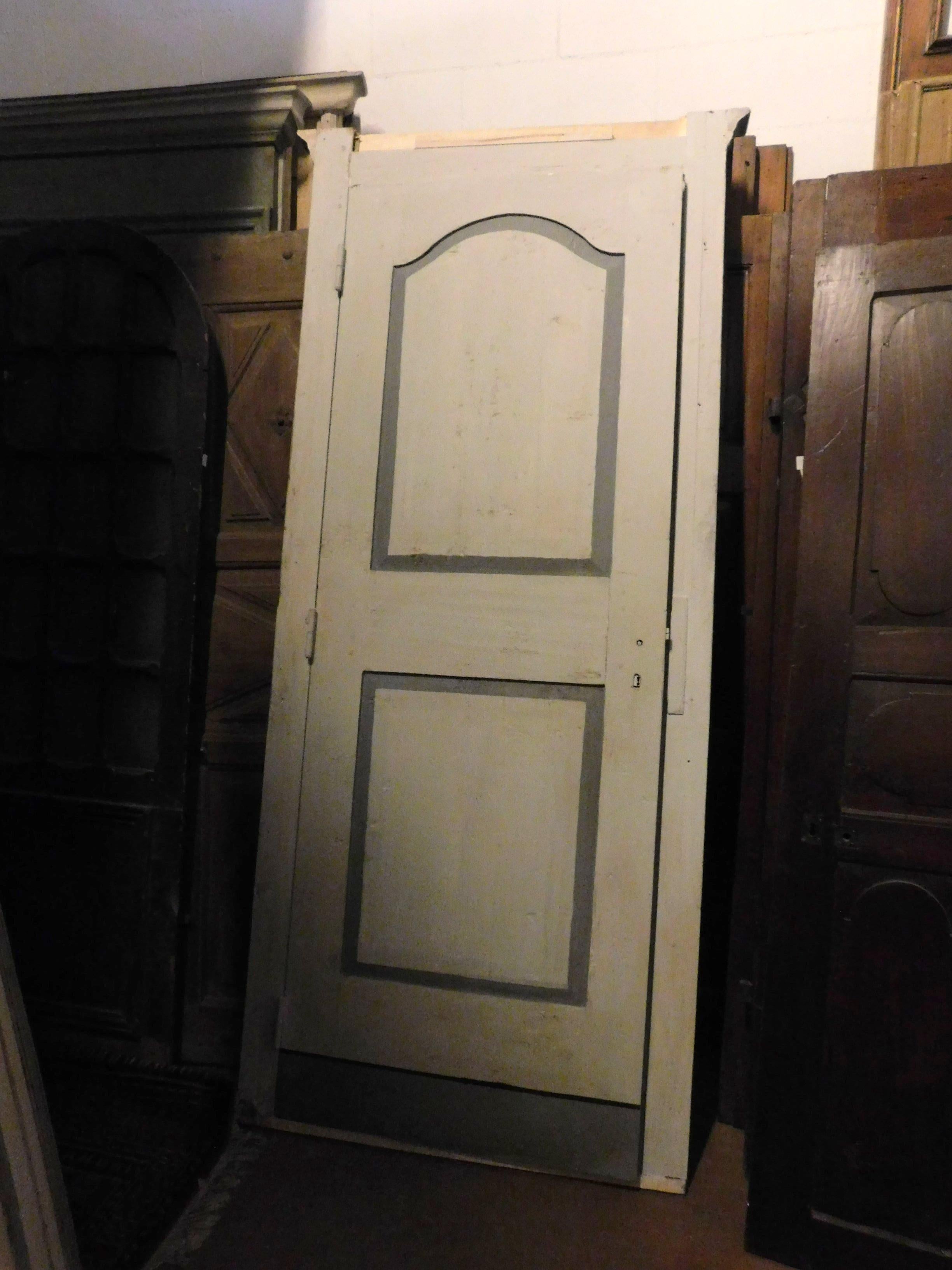 Antiguo Par de Puertas Lacadas Gris Azulado, con Marco, Siglo XVIII, Italia Álamo en venta