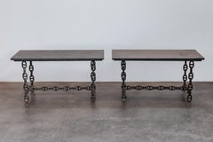 Antique Pair Of Bluestone and Iron Console Tables From France, Circa 1950