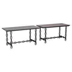 Antique Pair Of Bluestone and Iron Console Tables From France, Circa 1950