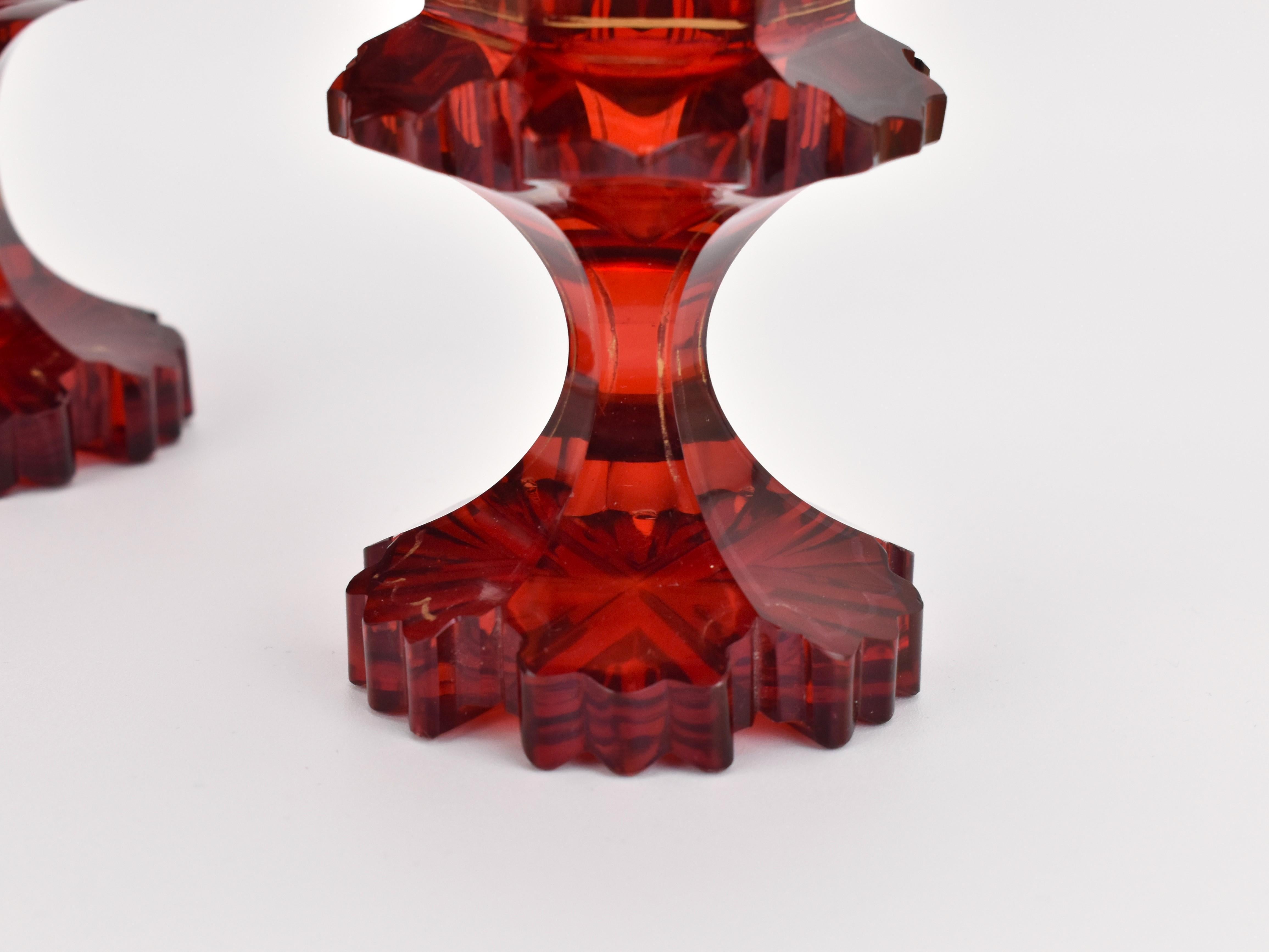 Antique Pair of Bohemian Crystal Ruby Red Cut Glass Goblets, 19th Century For Sale 1