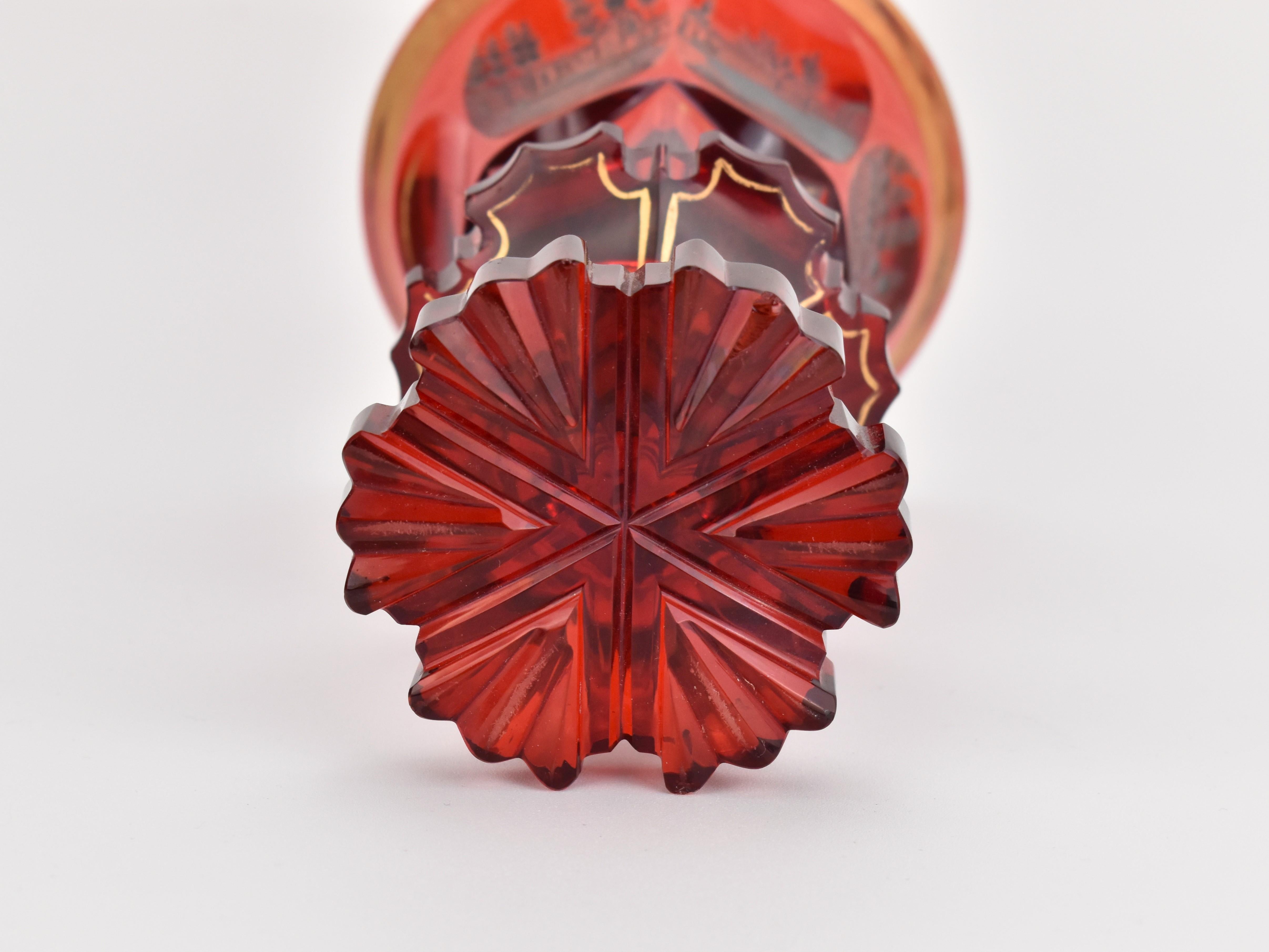 Antique Pair of Bohemian Crystal Ruby Red Cut Glass Goblets, 19th Century For Sale 2