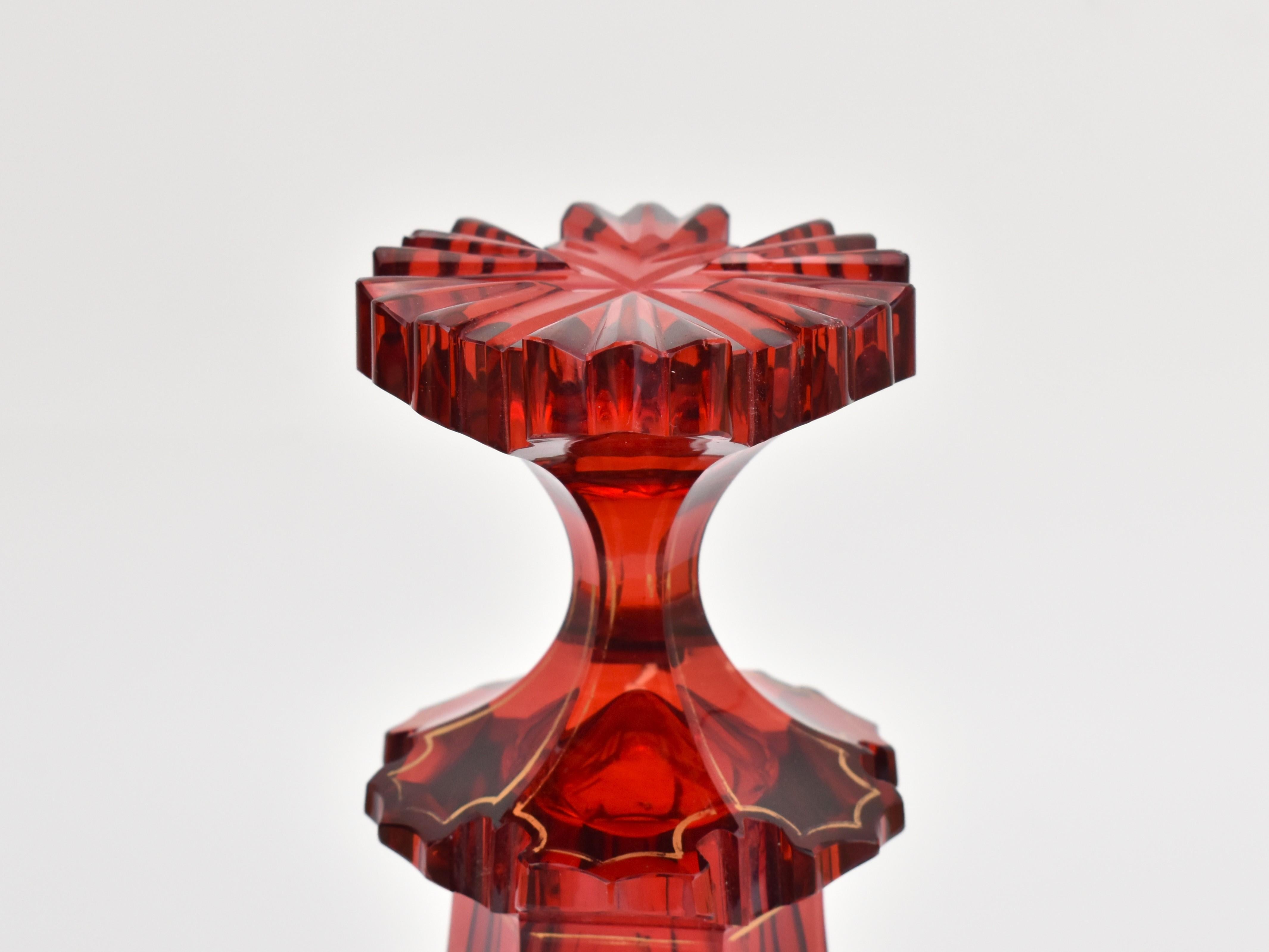 Antique Pair of Bohemian Crystal Ruby Red Cut Glass Goblets, 19th Century For Sale 3
