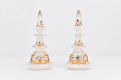 Antique Pair of Bohemian Opaline Enamelled Glass Perfume Decanters, 19th Century