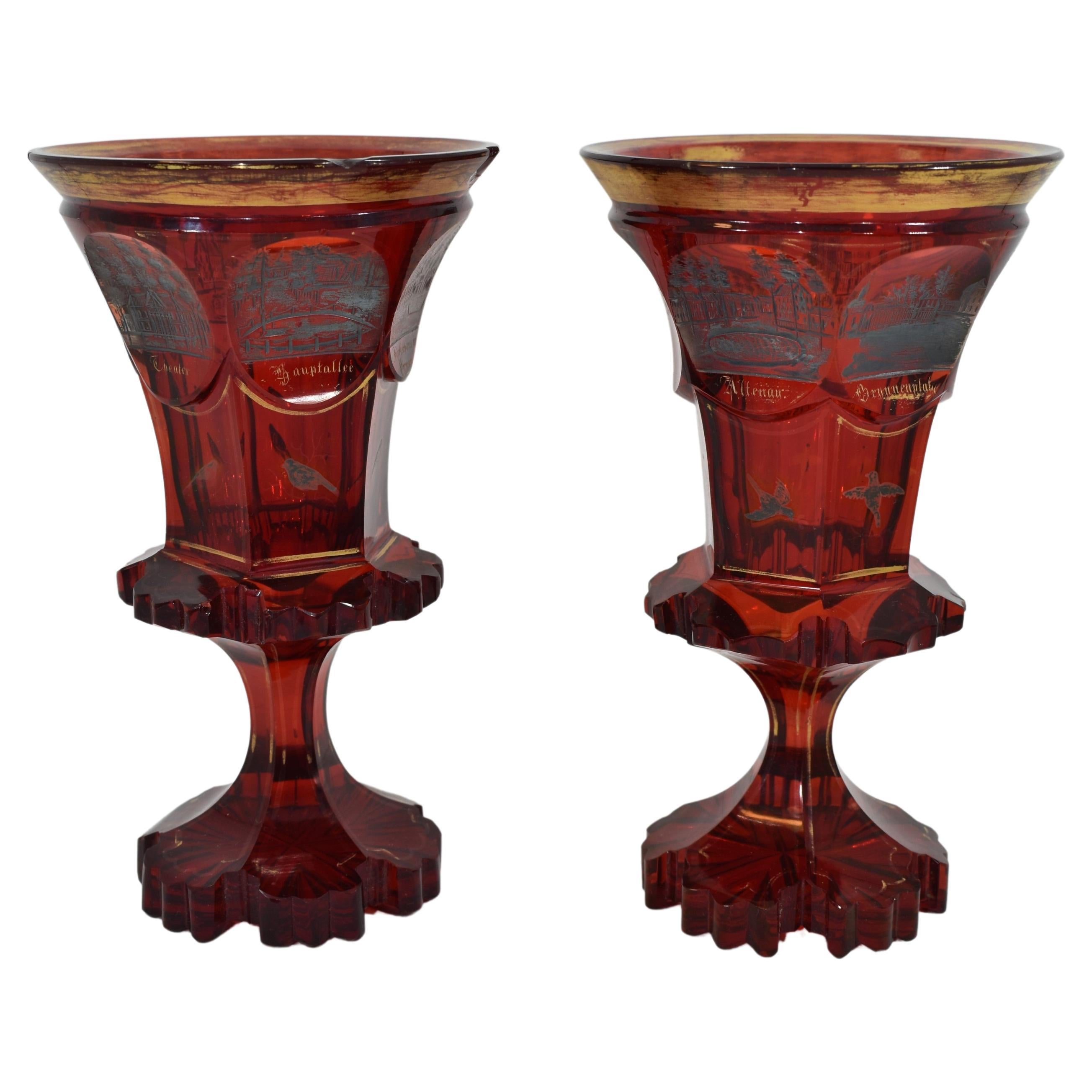 Antique Bohemian Ruby Red Cut Glass Set, 19th Century In Good Condition For Sale In Rostock, MV