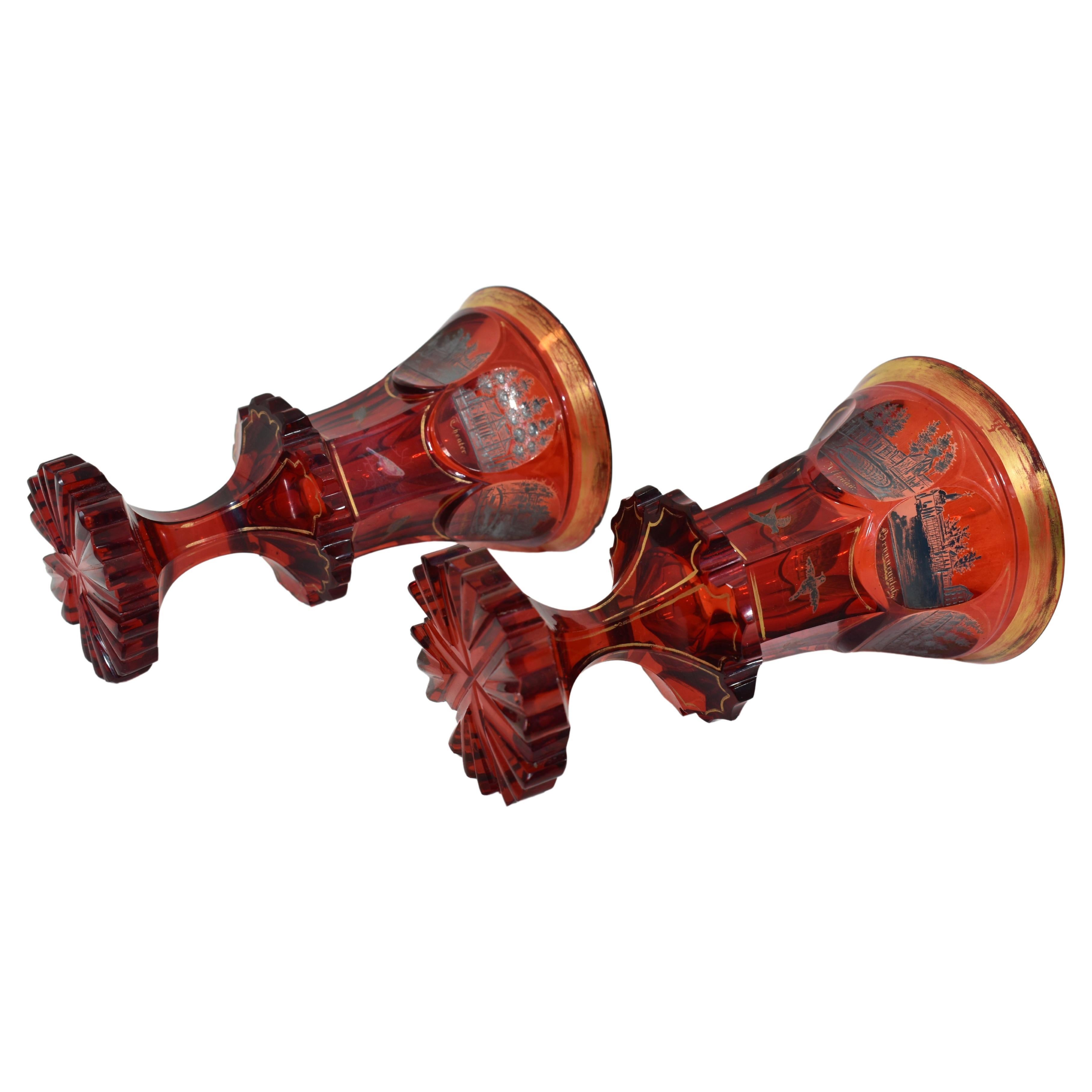 Antique Bohemian Ruby Red Cut Glass Set, 19th Century For Sale 1