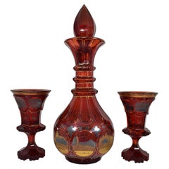 Antique Bohemian Ruby Red Cut Glass Set, 19th Century
