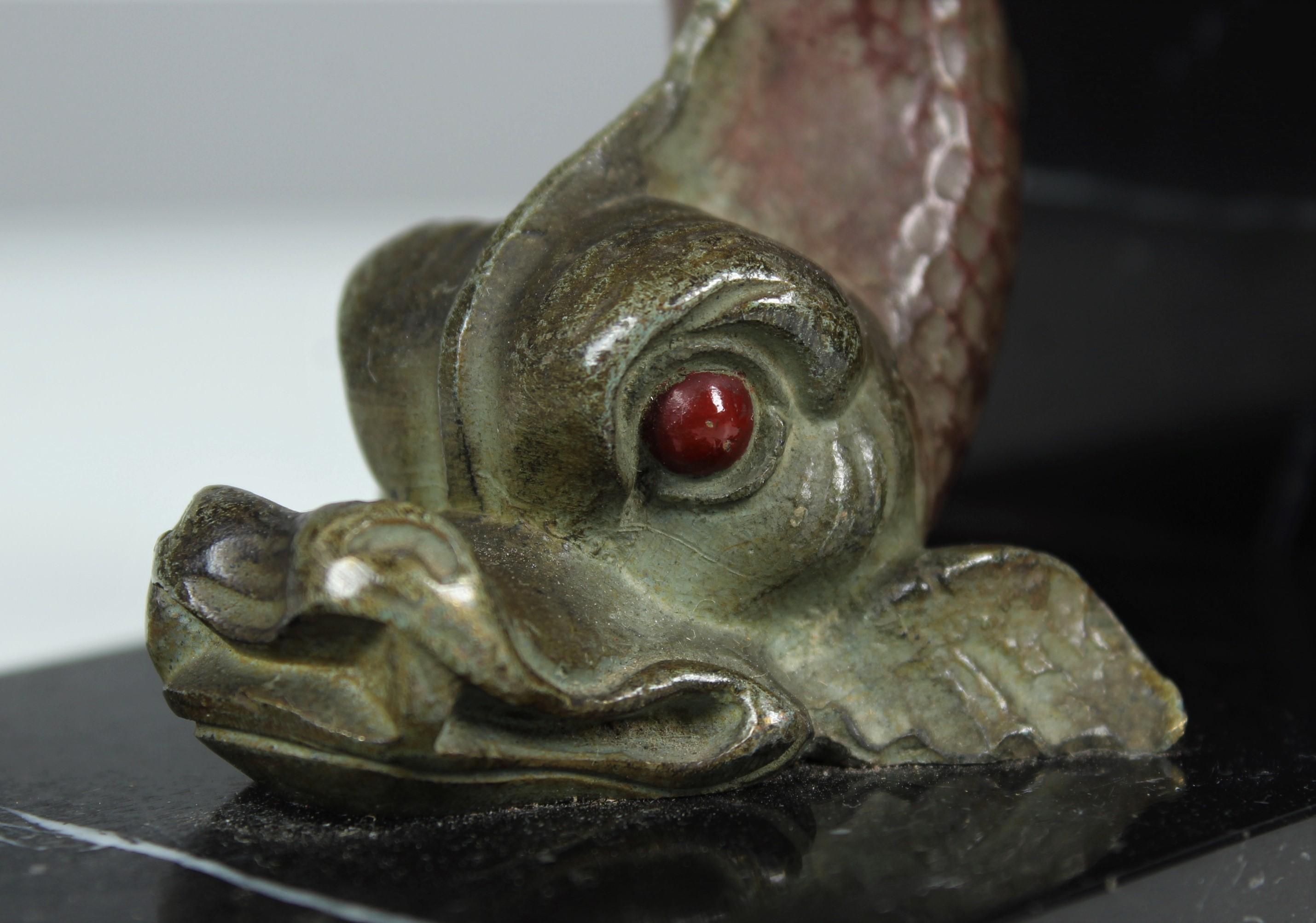Antique Pair of Bookends, Fish, Mythical Creatures, Bronze on Marble, 1890s 3