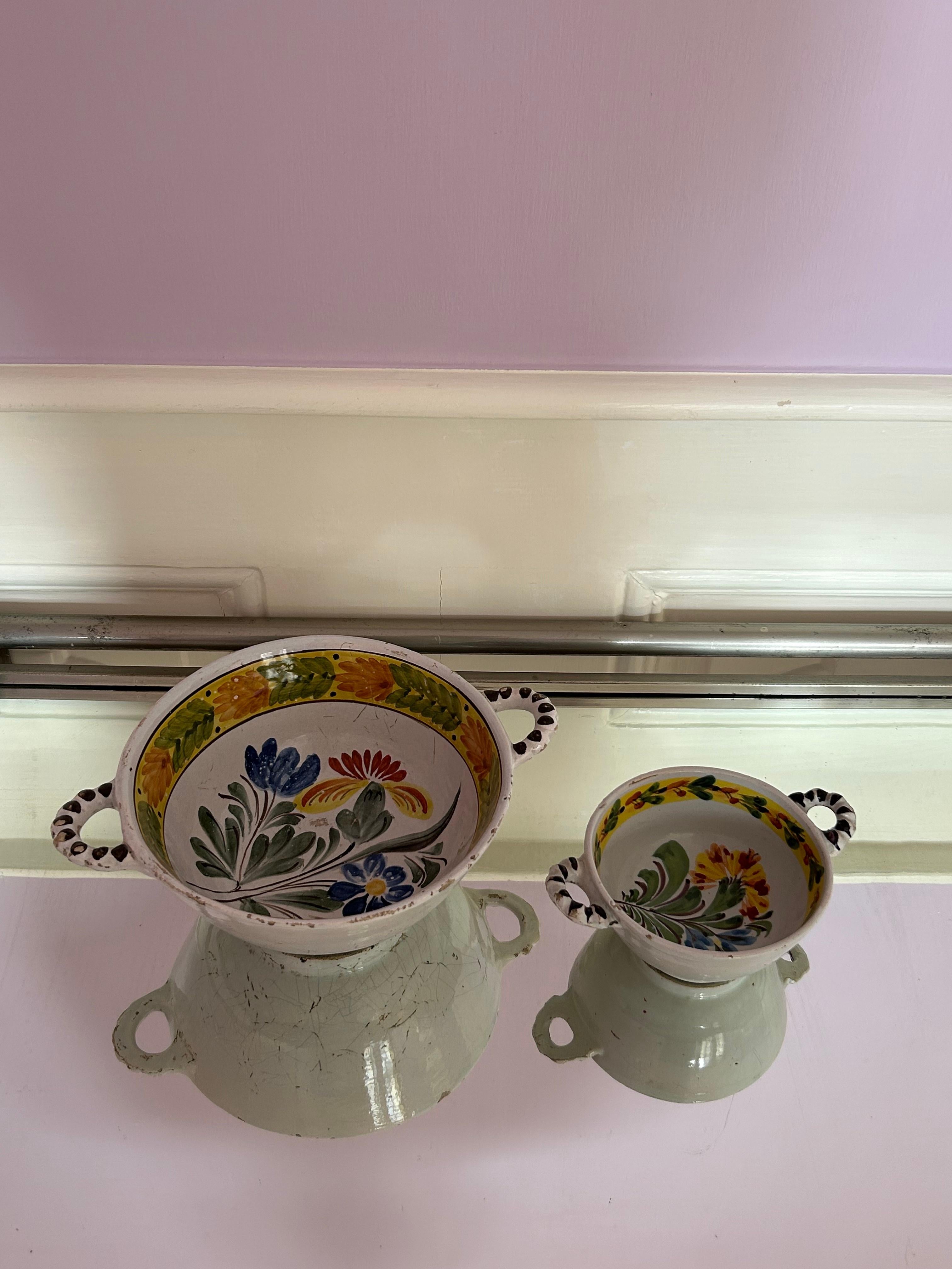 Glazed Antique Pair of Bowls with Handles from Kellinghusen, Germany, 19th Century For Sale