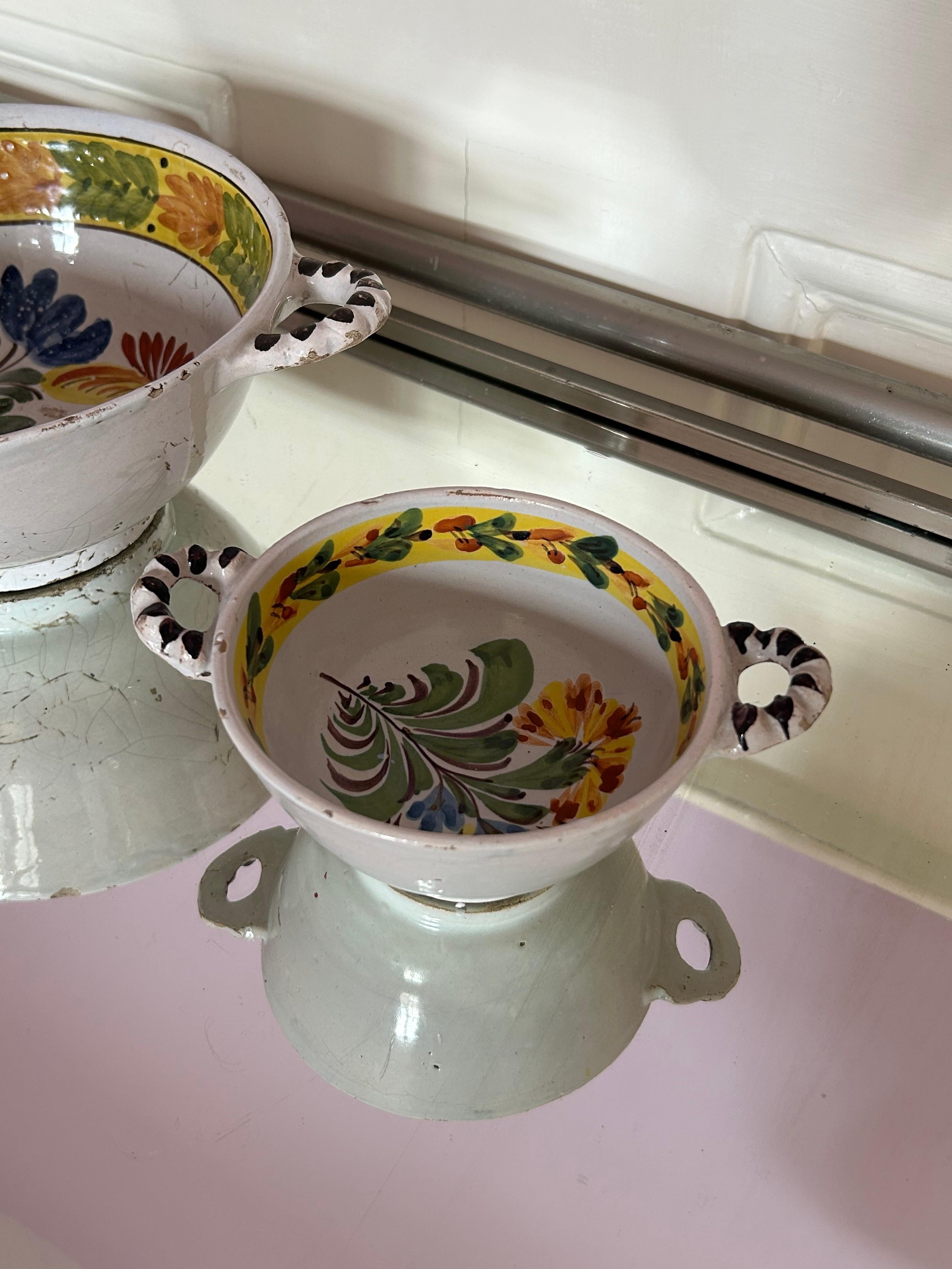 Ceramic Antique Pair of Bowls with Handles from Kellinghusen, Germany, 19th Century For Sale