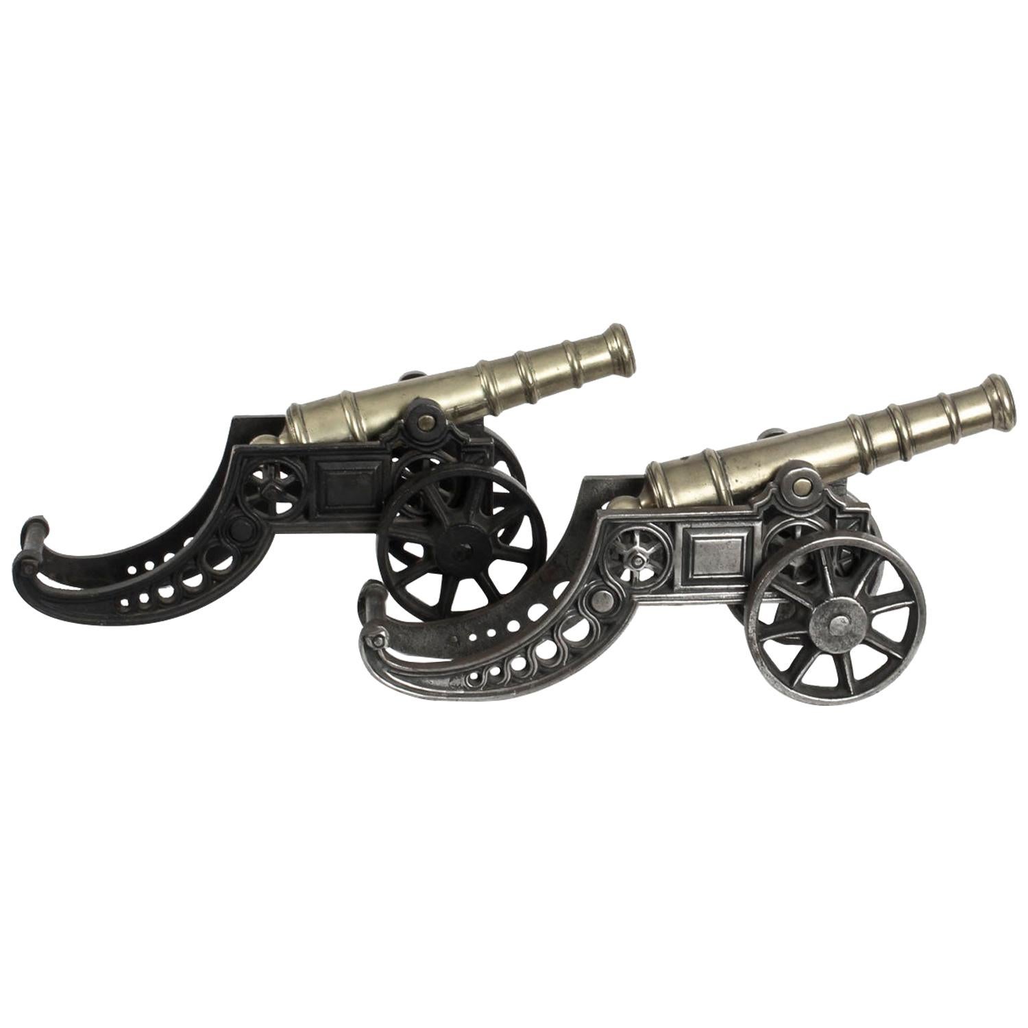 Antique Pair of Brass and Steel Signal Cannons, 19th Century