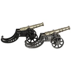 Paire de canons de signalisation anciens en laiton et acier, 19ème siècle