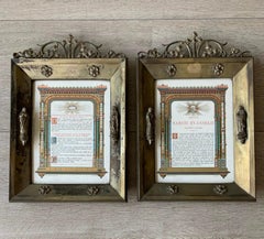 Antique Pair of Brass & Bronze Gothic Wall Picture Frames with Saint Sculptures