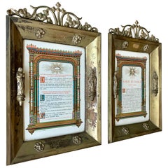 Vintage Pair of Brass & Bronze Gothic Wall Picture Frames with Saint Sculptures