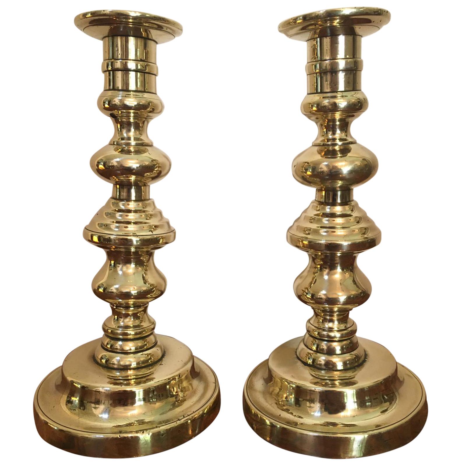 Antique Pair of Brass Candlesticks