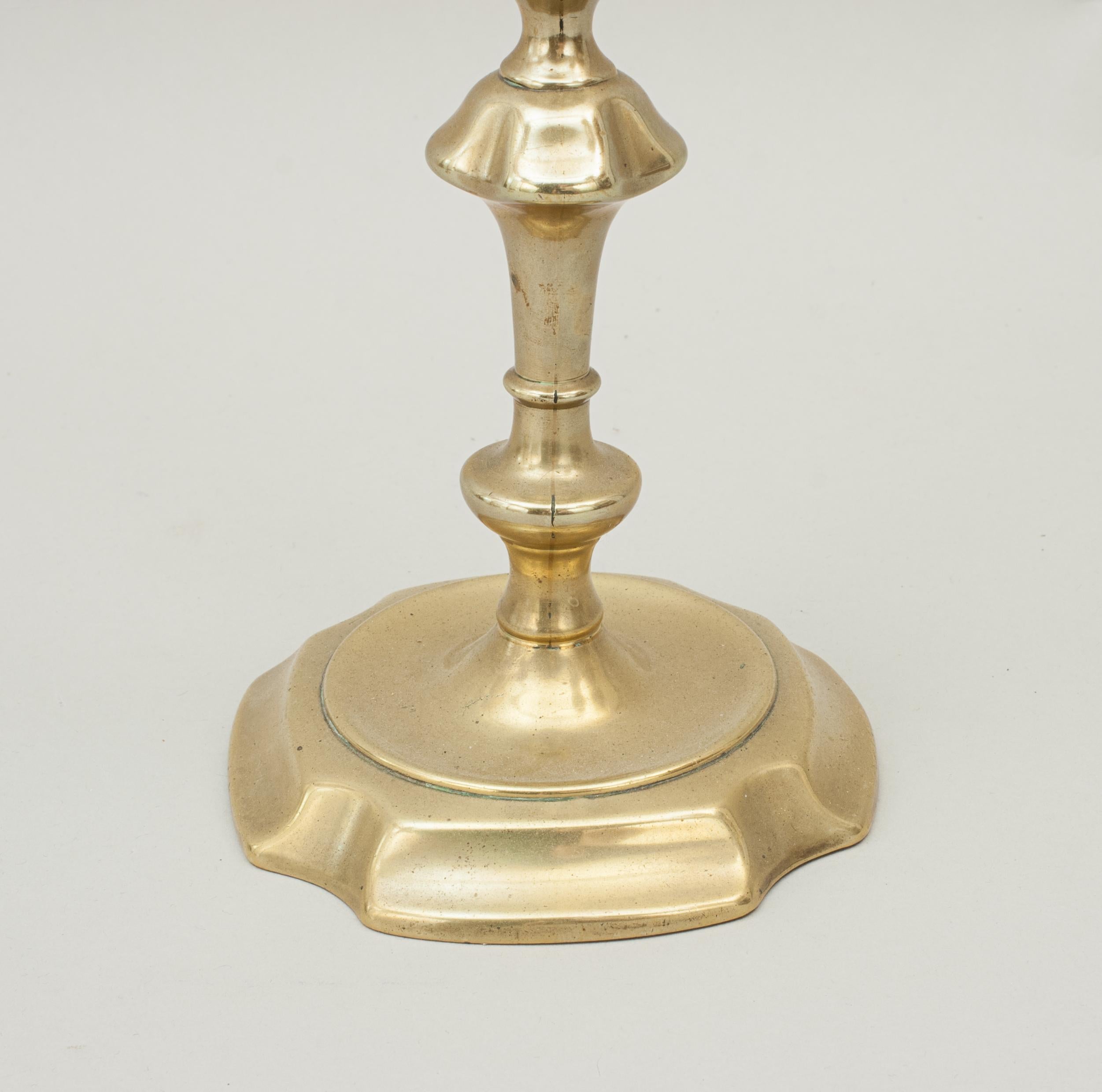 British Antique Pair of Brass Candlesticks, Georgian For Sale