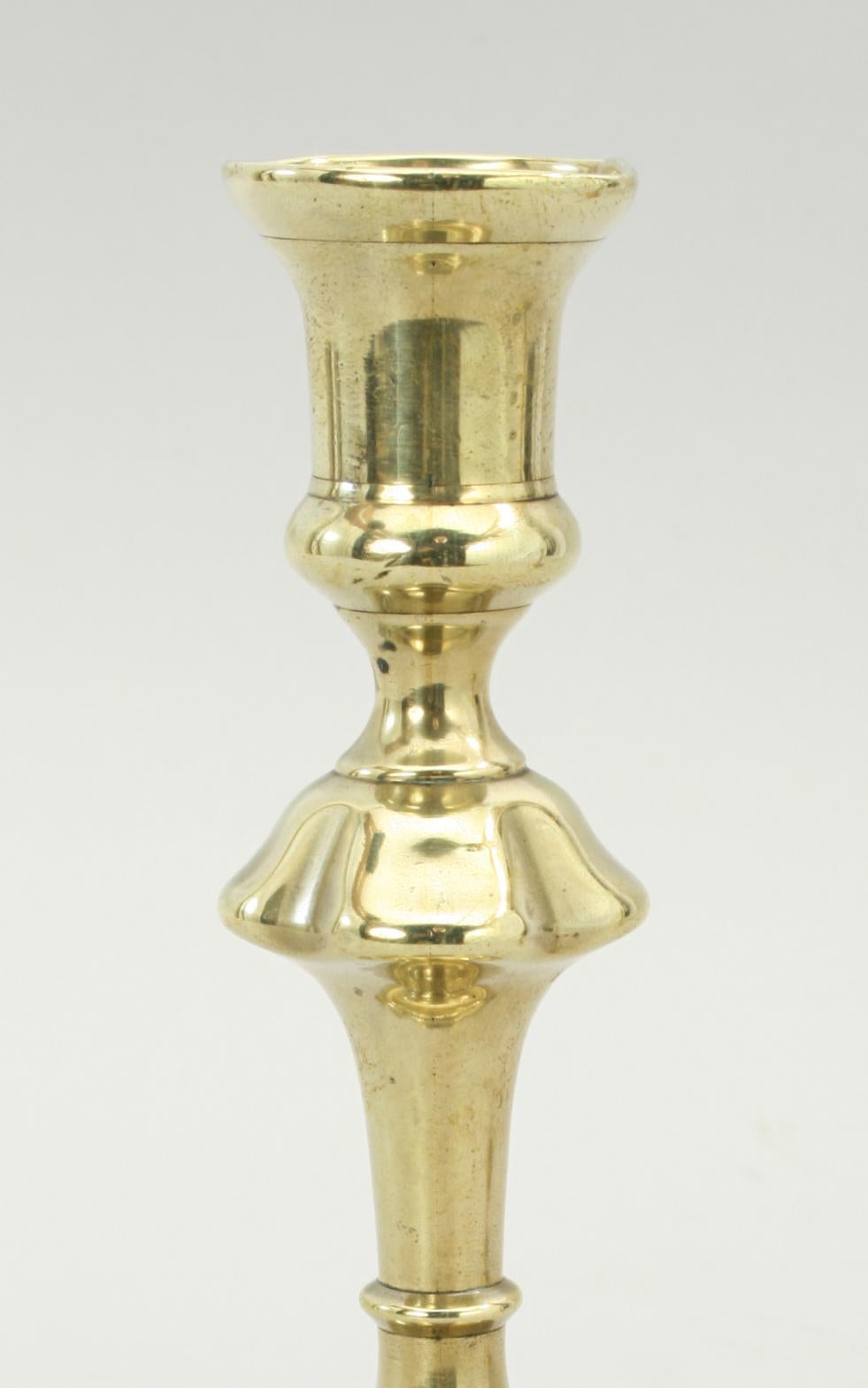 18th Century Antique Pair of Brass Candlesticks, Georgian For Sale