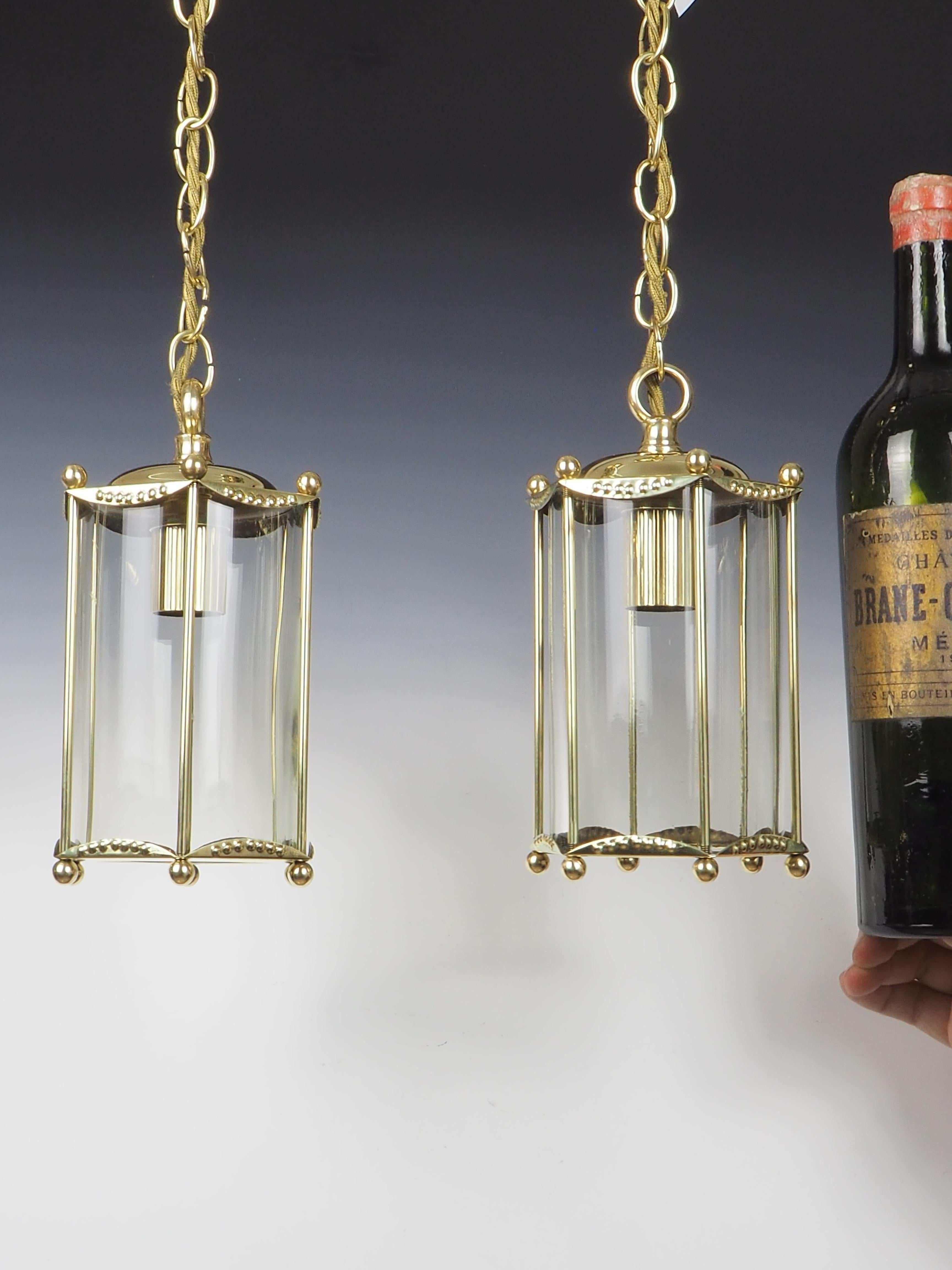Antique Pair of Brass Ceiling Lanterns In Good Condition For Sale In Lincoln, GB