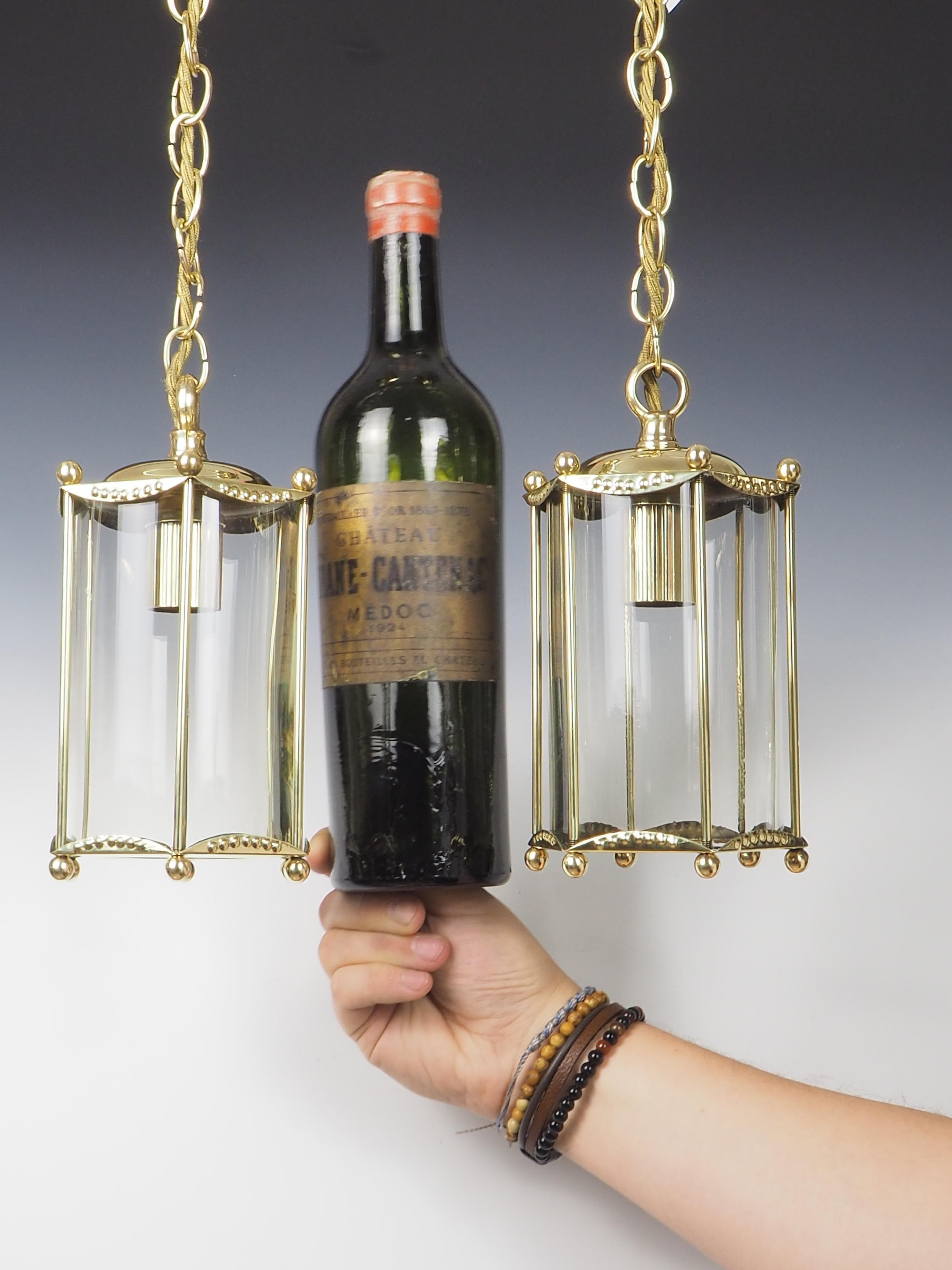 19th Century Antique Pair of Brass Ceiling Lanterns For Sale