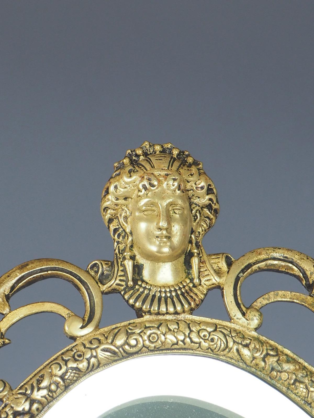 Antique Pair of Brass Wall Sconce Mirrors For Sale 6