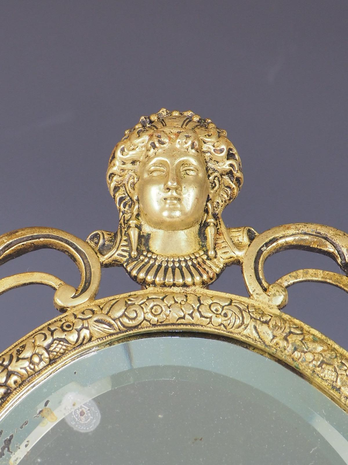 Antique Pair of Brass Wall Sconce Mirrors For Sale 13
