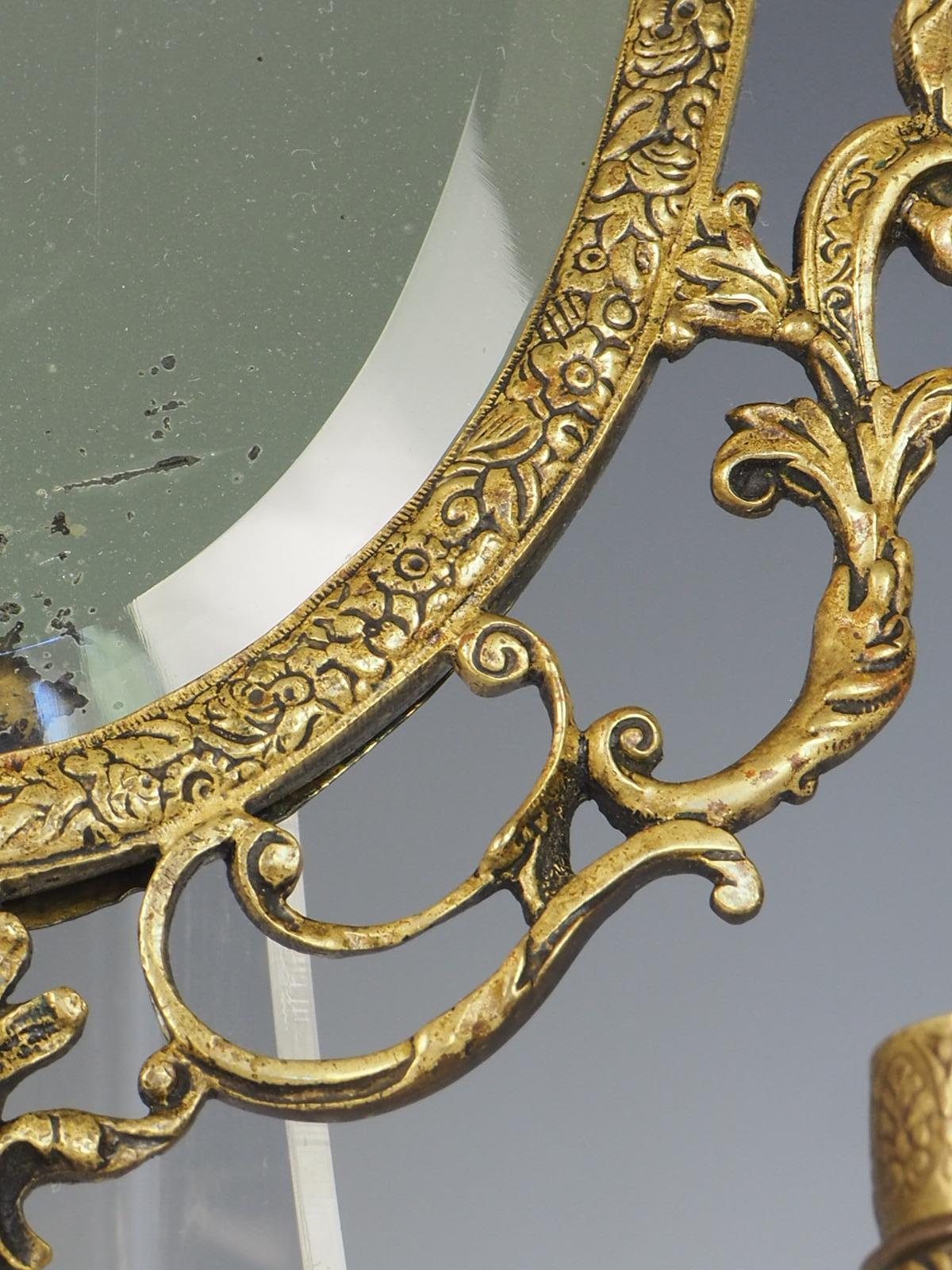 Antique Pair of Brass Wall Sconce Mirrors For Sale 14