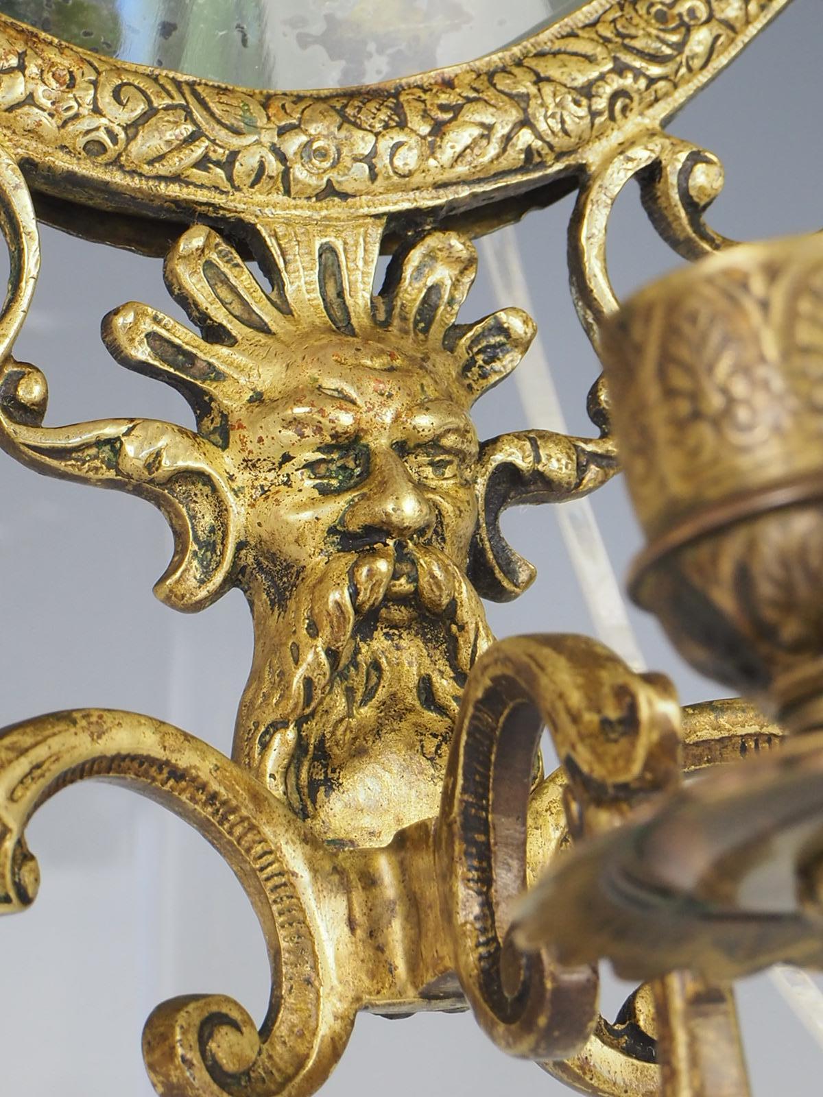 Antique Pair of Brass Wall Sconce Mirrors For Sale 15