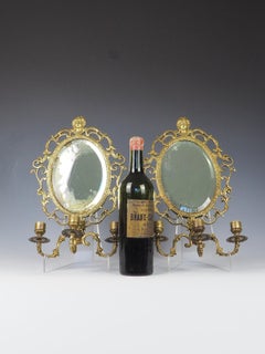 Antique Pair of Brass Wall Sconce Mirrors